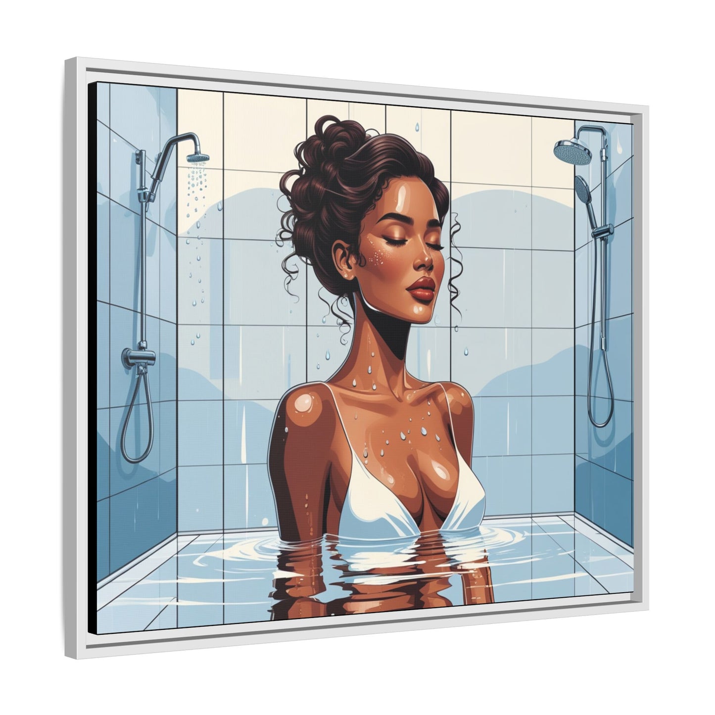 Serene Bathing Woman Canvas Art - Framed Multi-Color Wall Decor