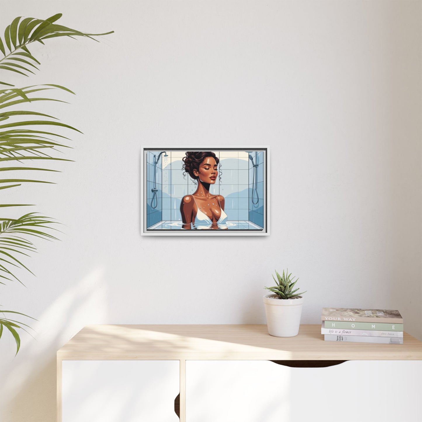 Serene Bathing Woman Canvas Art - Framed Multi-Color Wall Decor