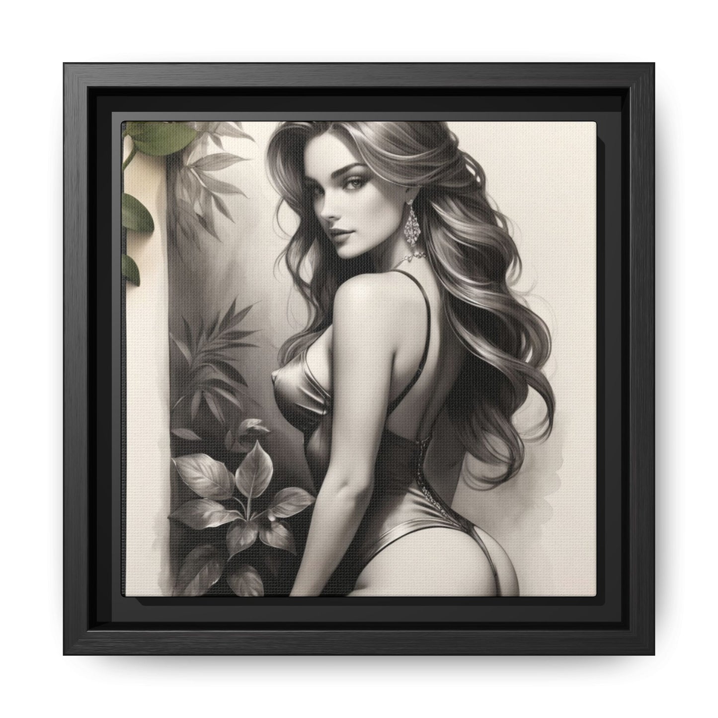 Elegant Framed Art Print - Multi-Color Canvas Woman Portrait