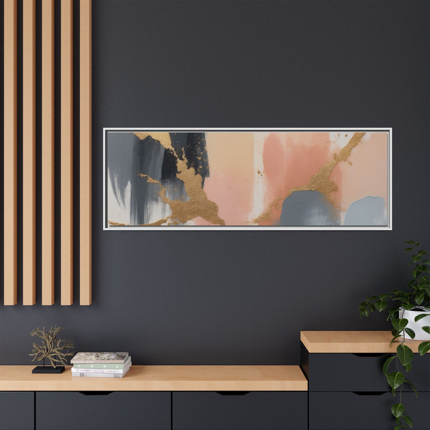 Elegant Abstract Framed Canvas Art with Gold Accents