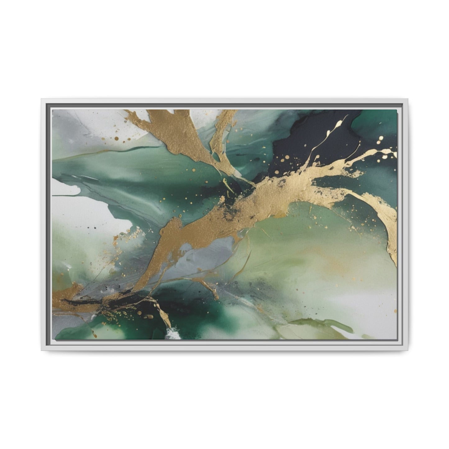 Elegant Abstract Framed Canvas Wall Art - Multi-Color Gold Accents