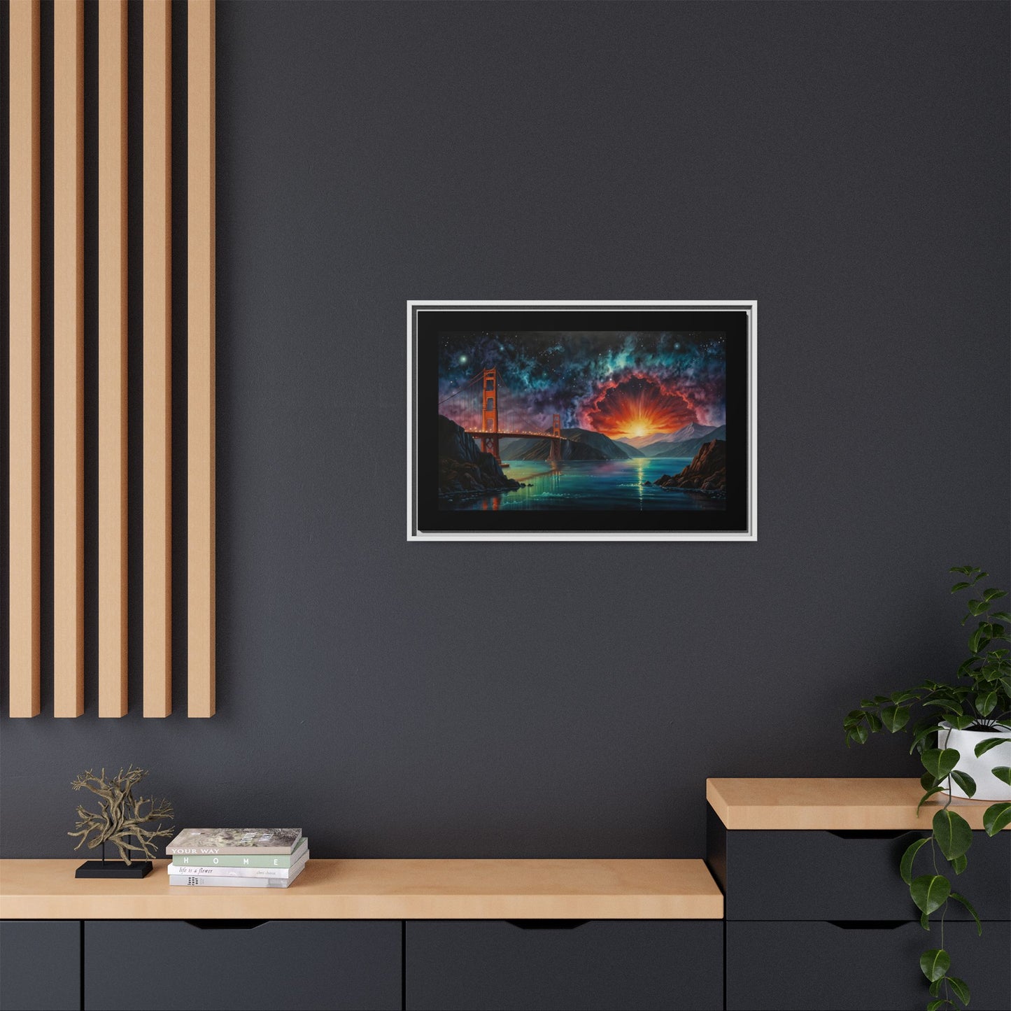 Golden Gate Sunset Framed Canvas Art - Multi-Color Wall Decor