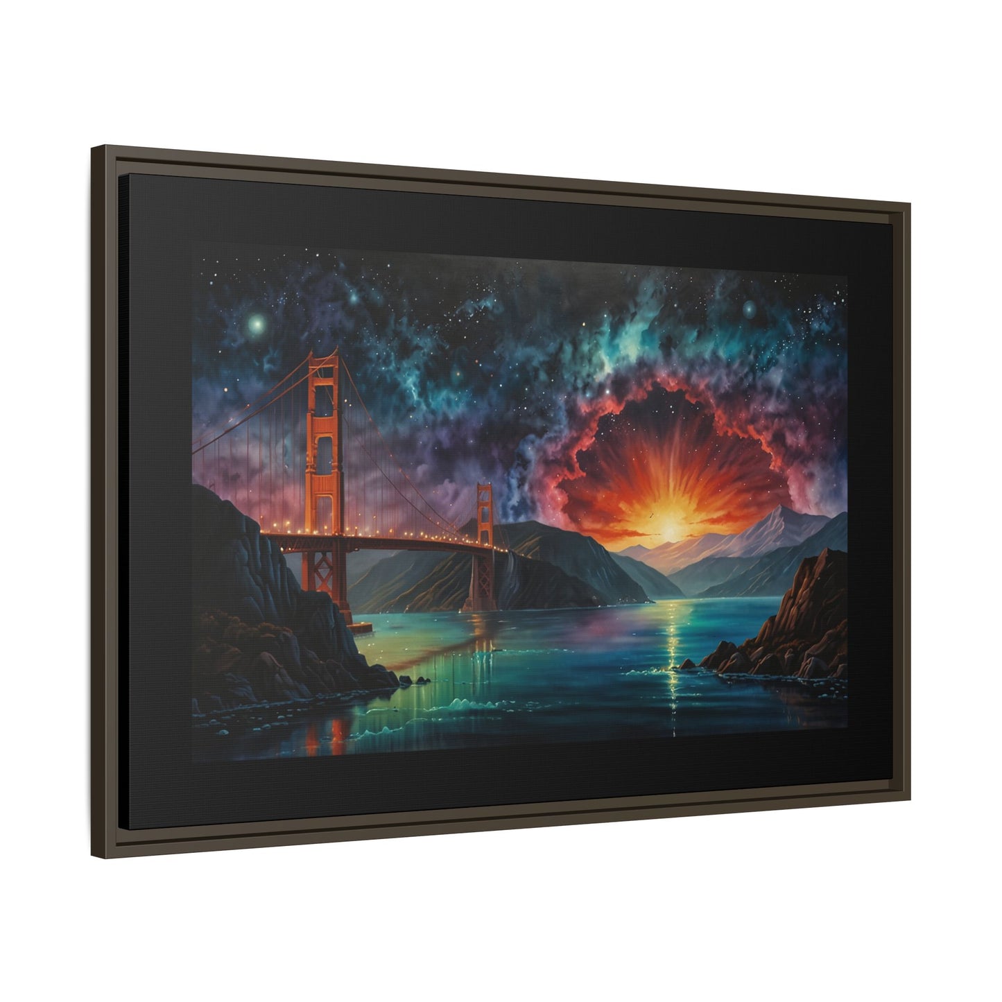 Golden Gate Sunset Framed Canvas Art - Multi-Color Wall Decor