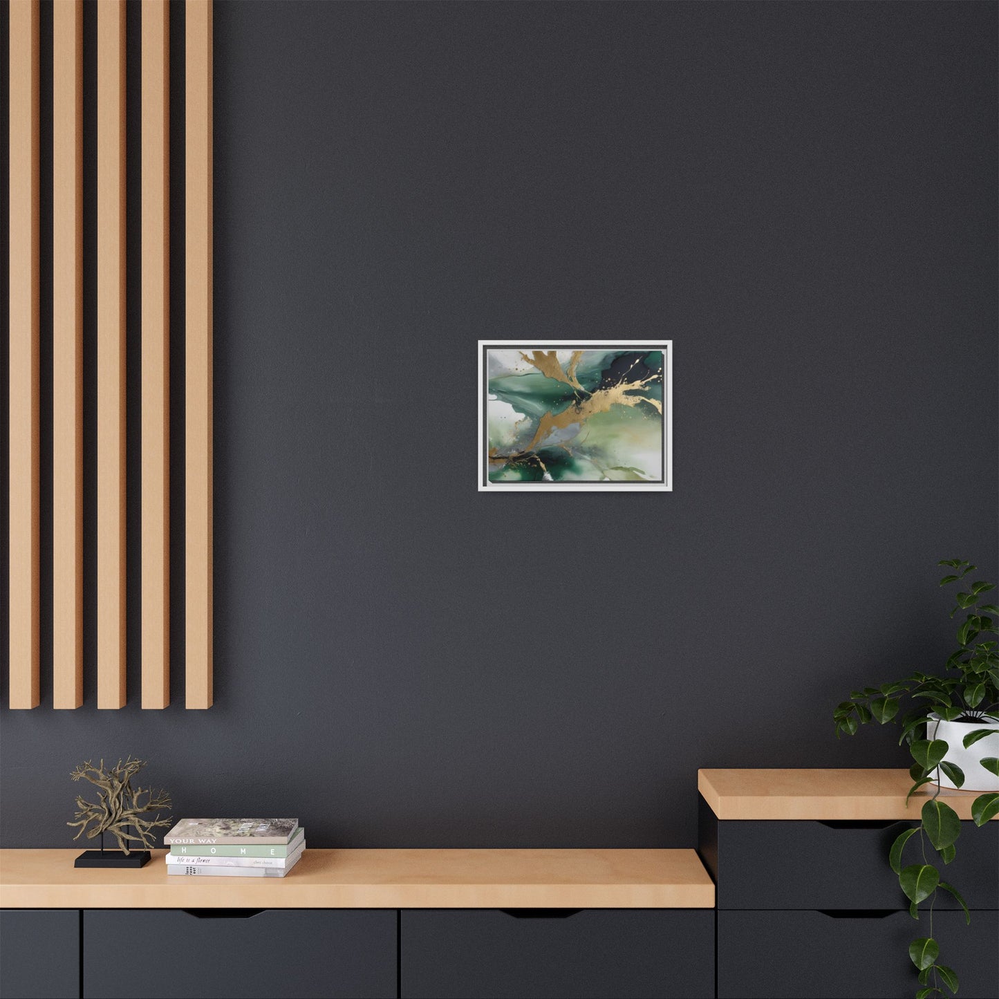 Elegant Abstract Framed Canvas Wall Art - Multi-Color Gold Accents