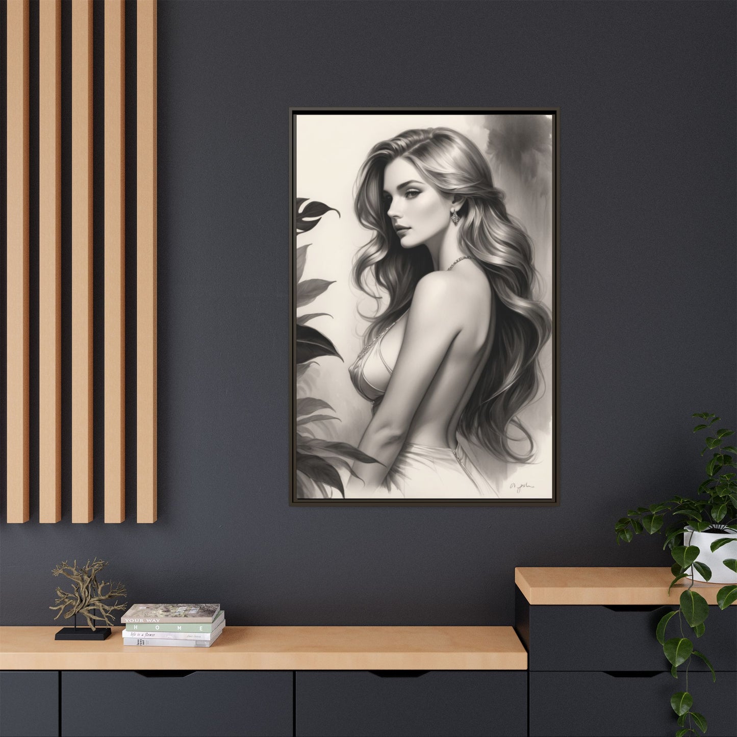 Elegant Matte Framed Art Print - Stylish Woman Portrait