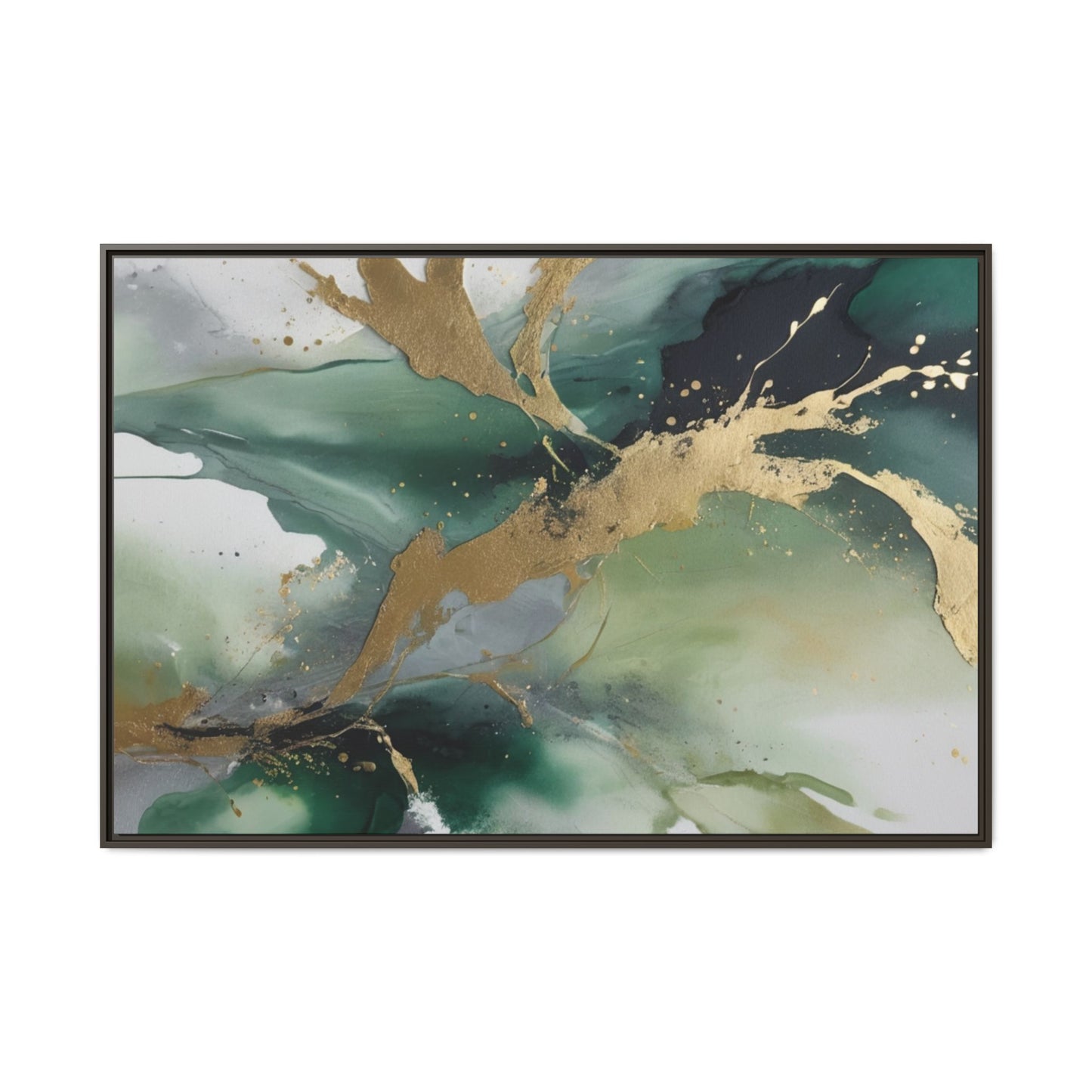 Elegant Abstract Framed Canvas Wall Art - Multi-Color Gold Accents