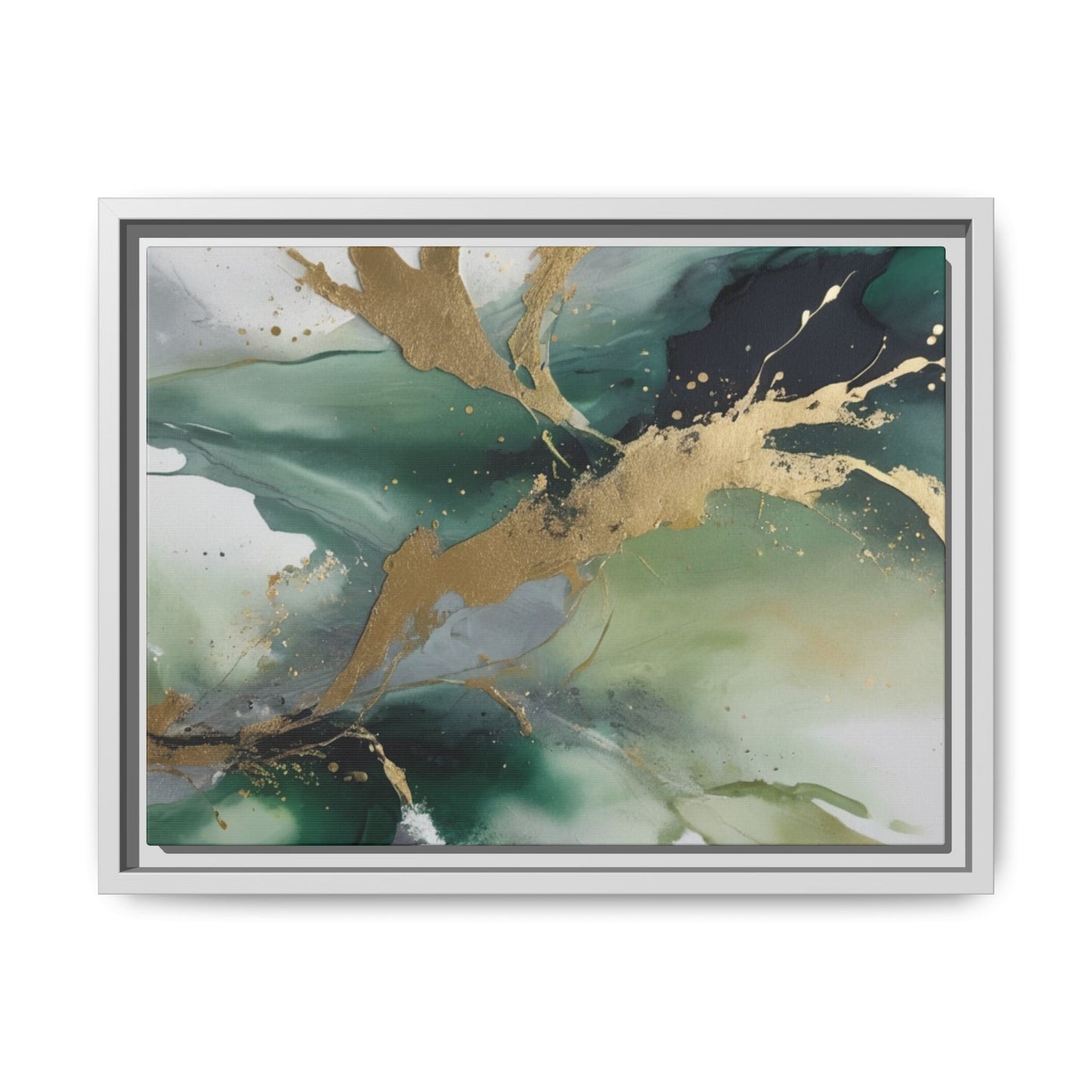 Elegant Abstract Framed Canvas Wall Art - Multi-Color Gold Accents