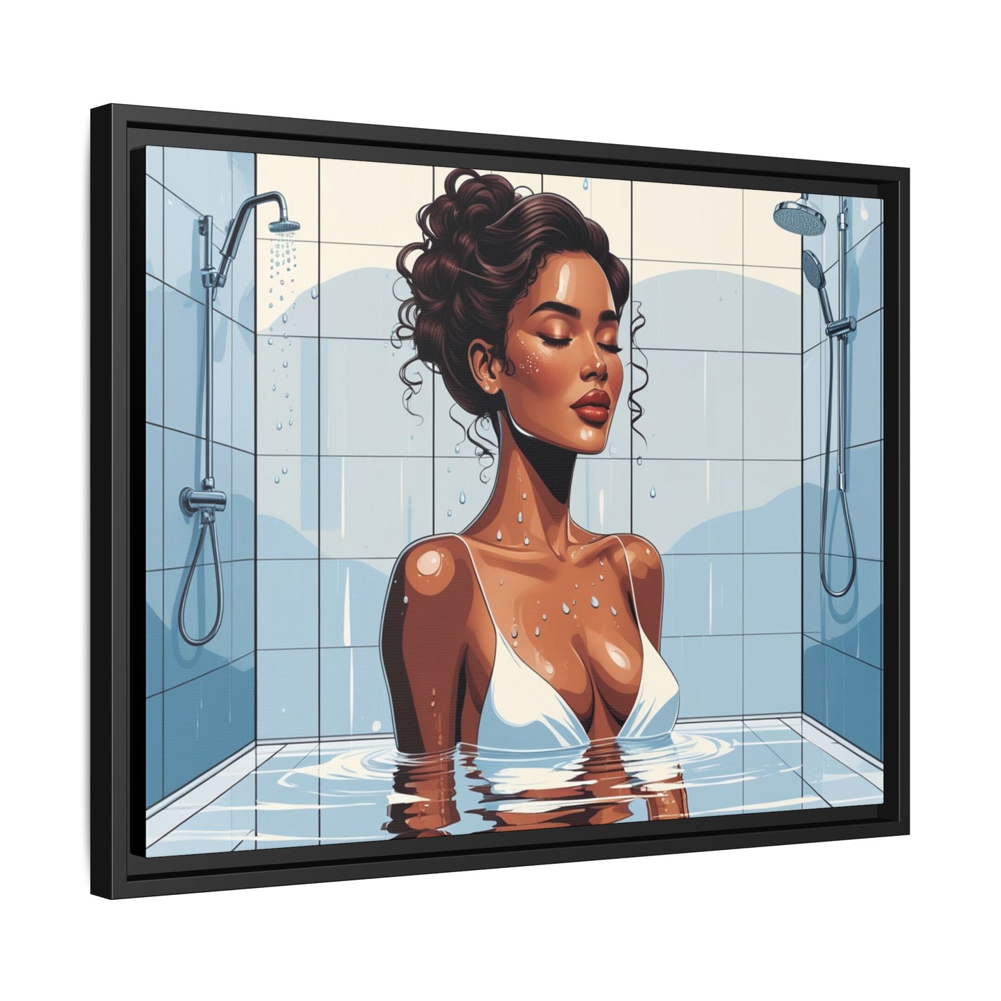 Serene Bathing Woman Canvas Art - Framed Multi-Color Wall Decor
