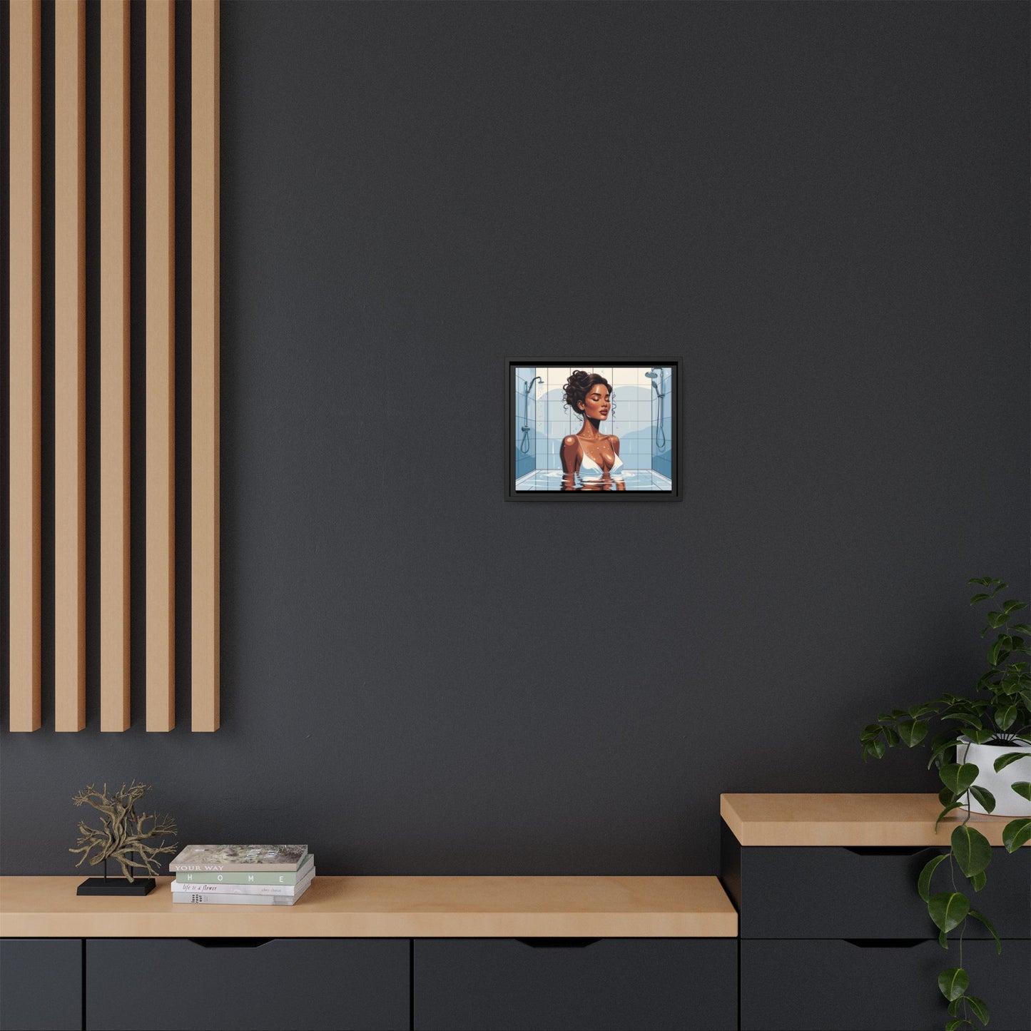 Serene Bathing Woman Canvas Art - Framed Multi-Color Wall Decor