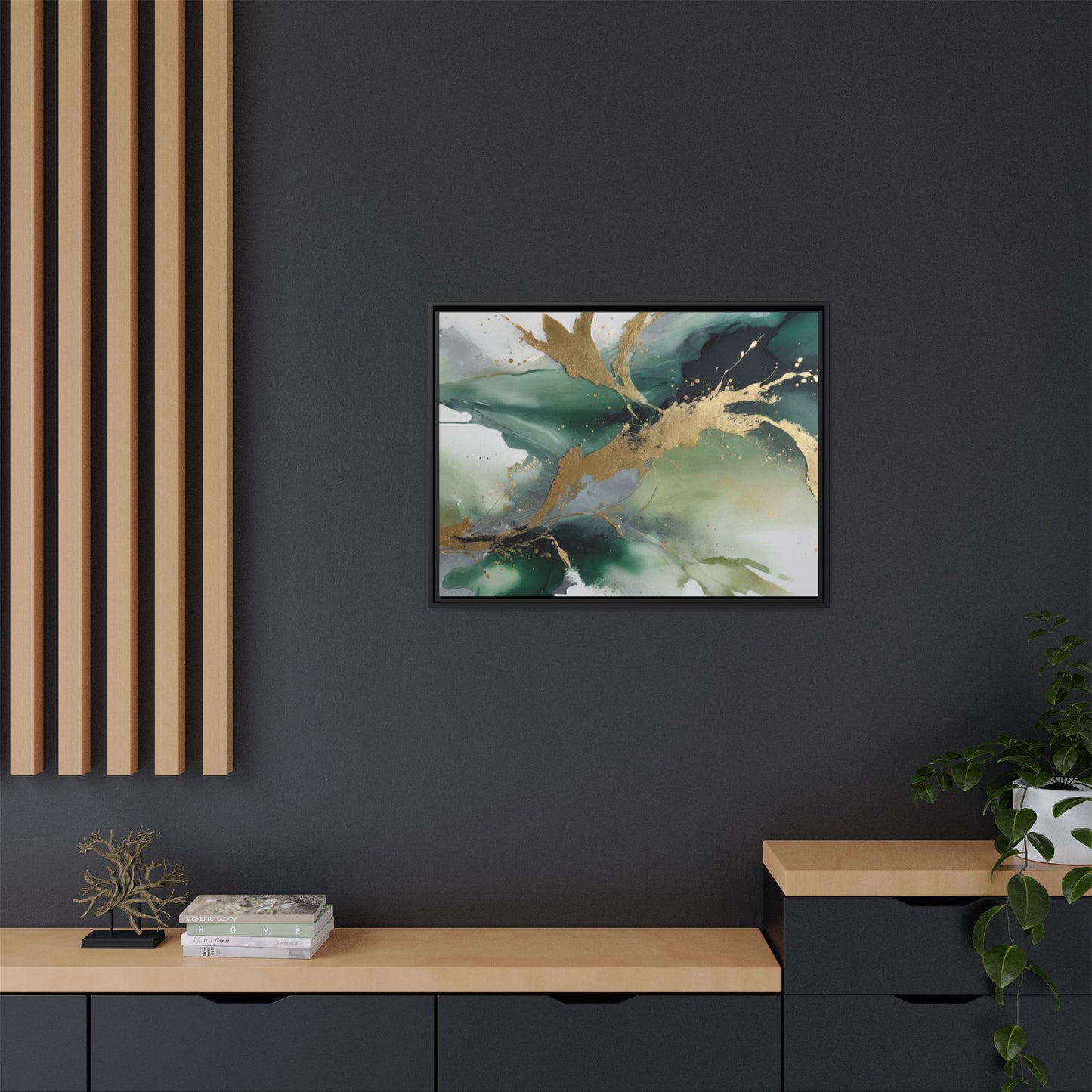 Elegant Abstract Framed Canvas Wall Art - Multi-Color Gold Accents