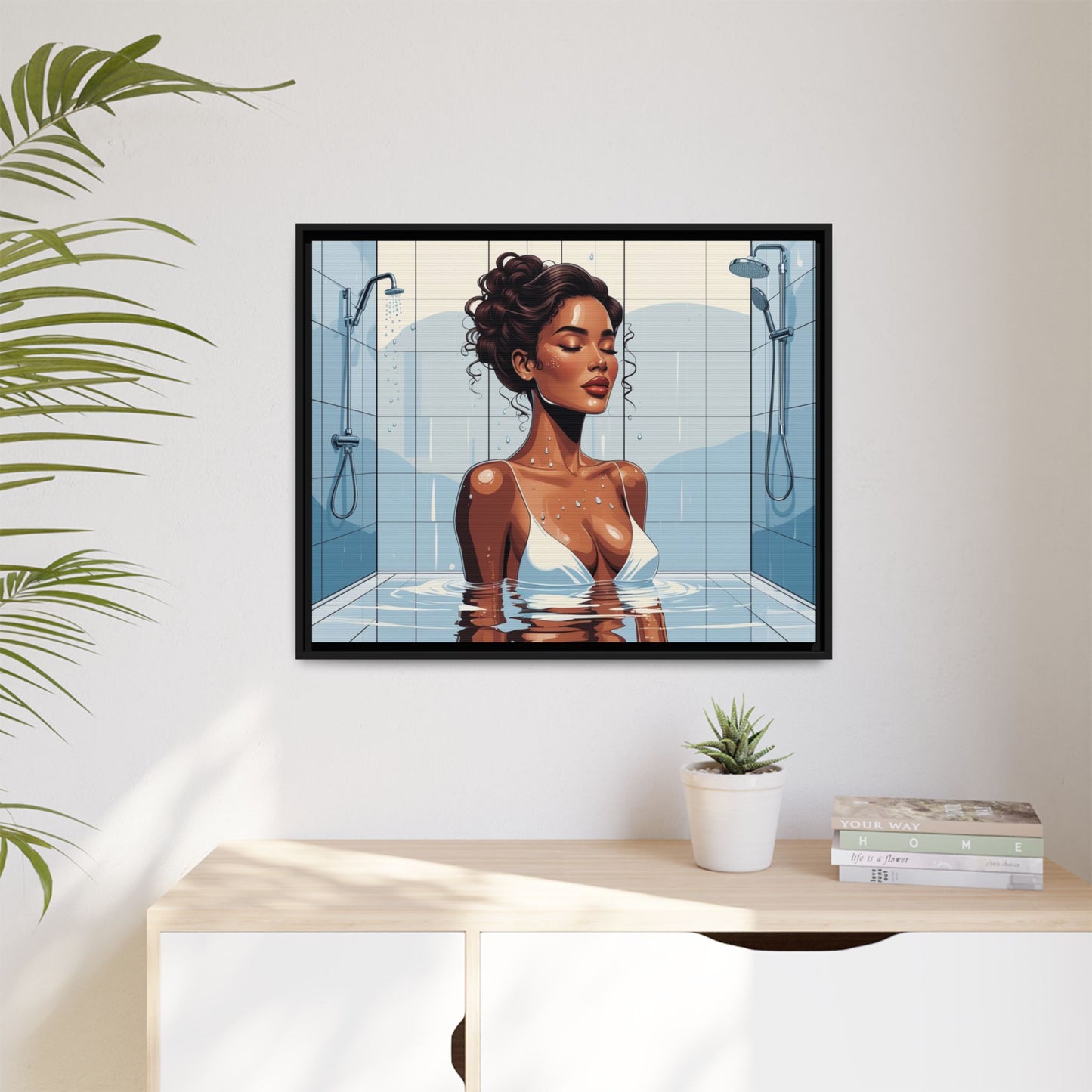Serene Bathing Woman Canvas Art - Framed Multi-Color Wall Decor