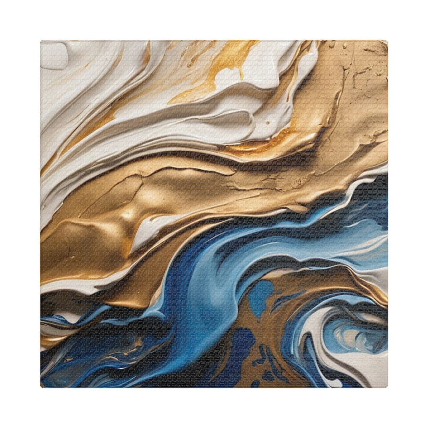 Elegant Abstract Wall Art - Blue and Gold Satin Canvas
