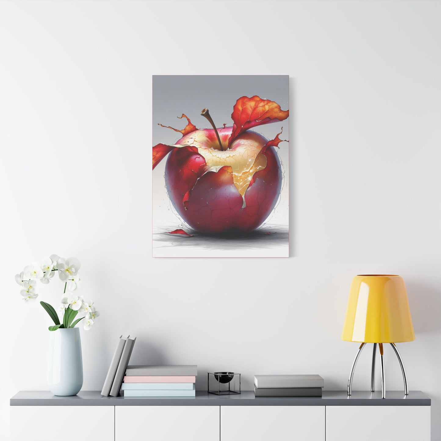 Cracked Red Apple Canvas Art – Vibrant Wall Decor for Modern Homes