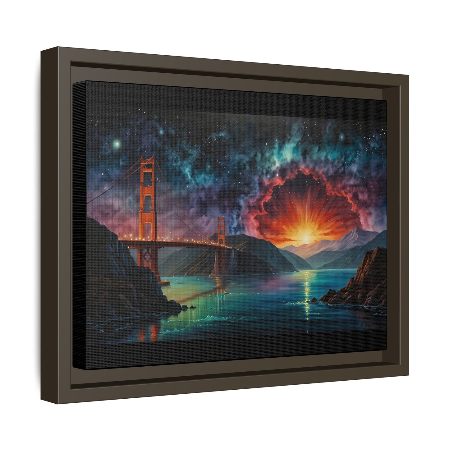 Golden Gate Sunset Framed Canvas Art - Multi-Color Wall Decor
