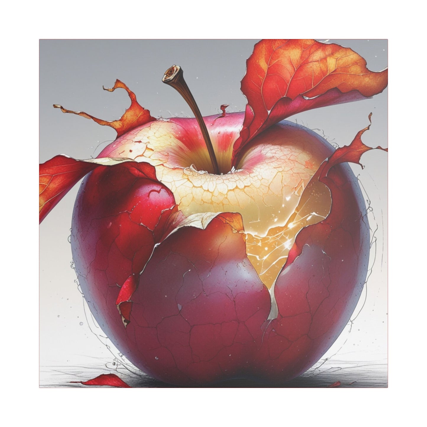 Cracked Red Apple Canvas Art – Vibrant Wall Decor for Modern Homes