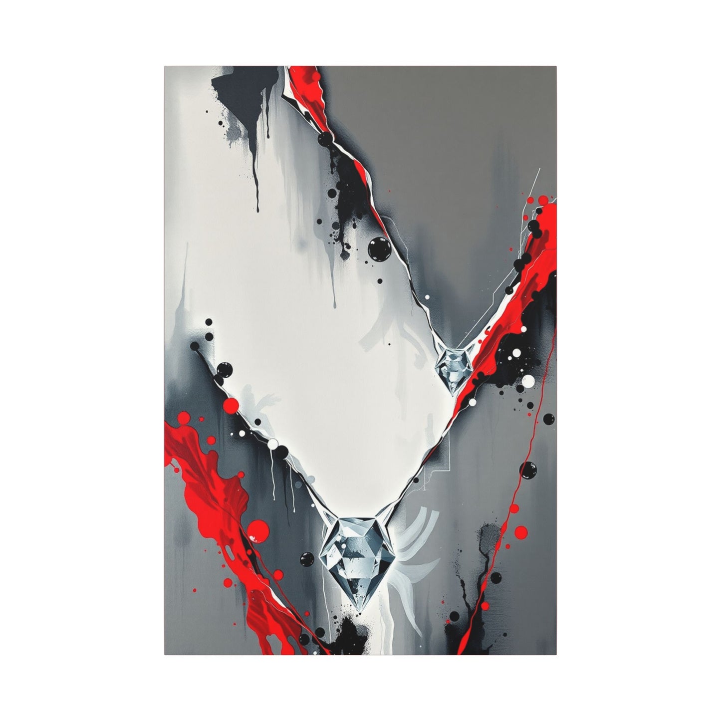 Modern Abstract Wall Art Canvas - Grey and Red Splatter Design