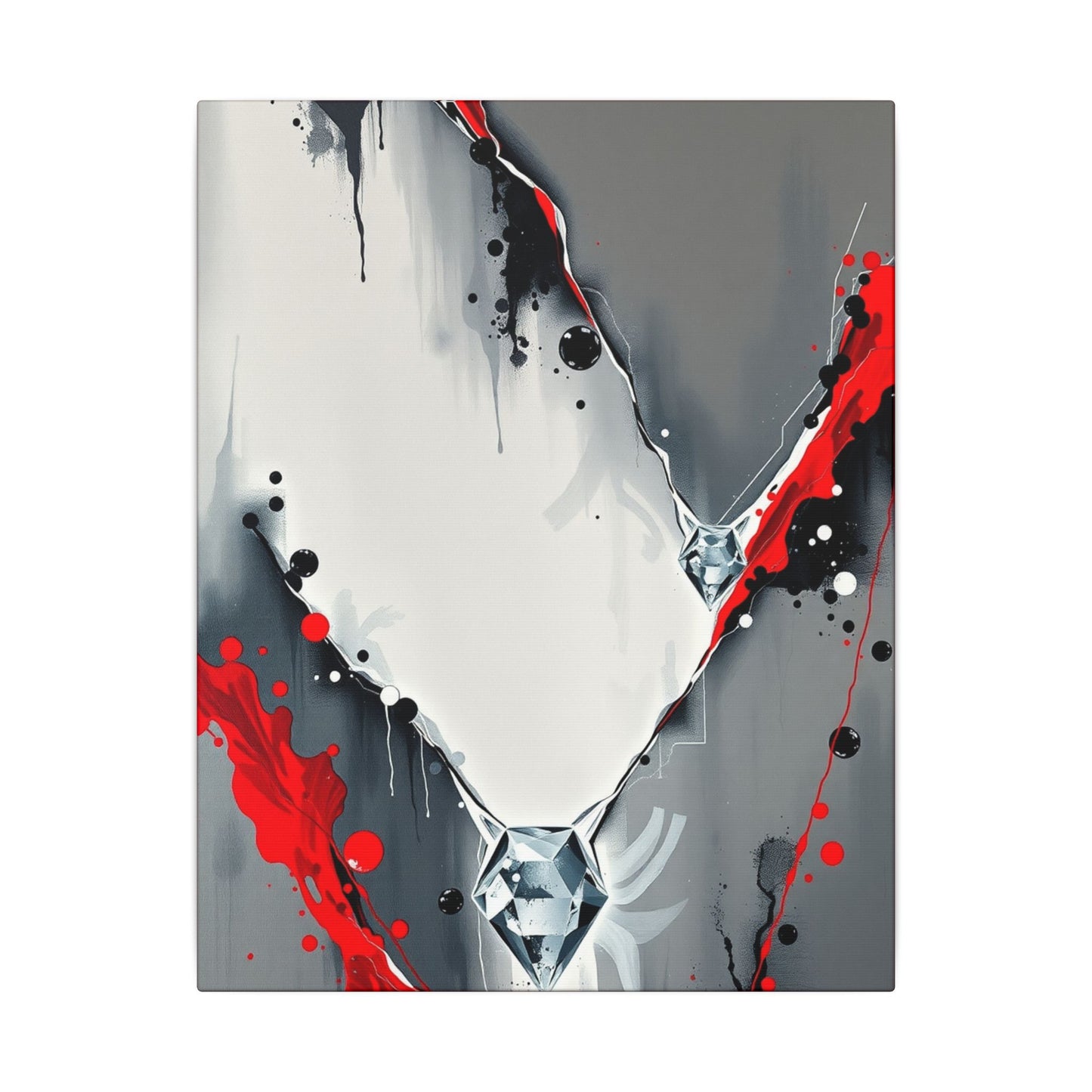 Modern Abstract Wall Art Canvas - Grey and Red Splatter Design