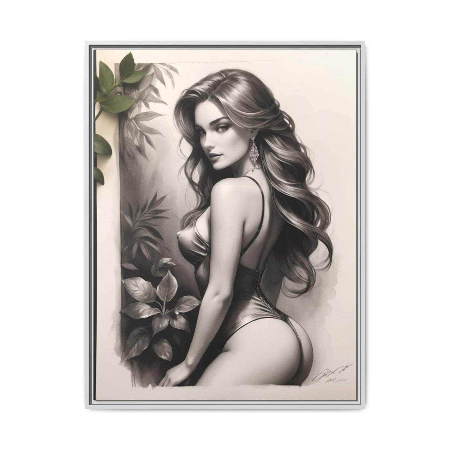 Elegant Framed Art Print - Multi-Color Canvas Woman Portrait