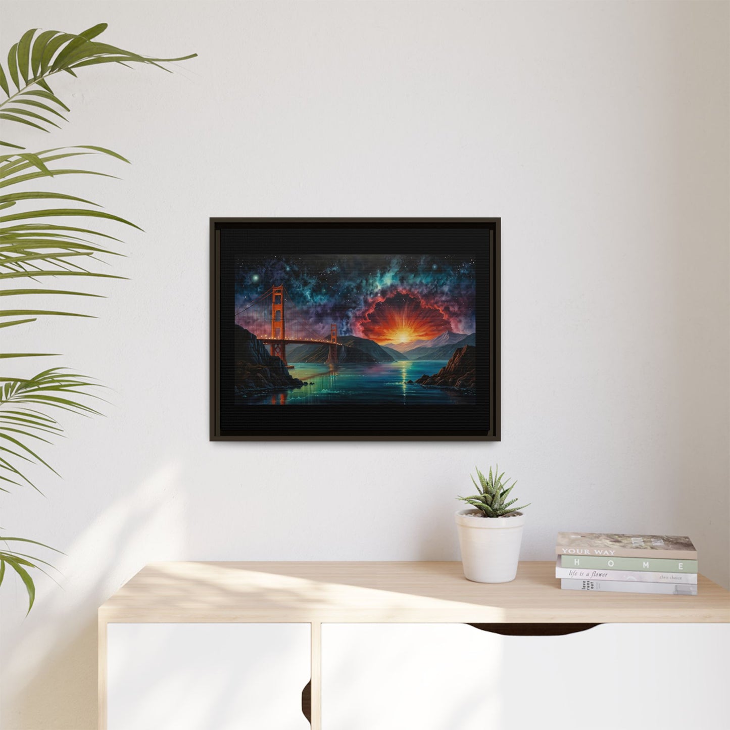 Golden Gate Sunset Framed Canvas Art - Multi-Color Wall Decor