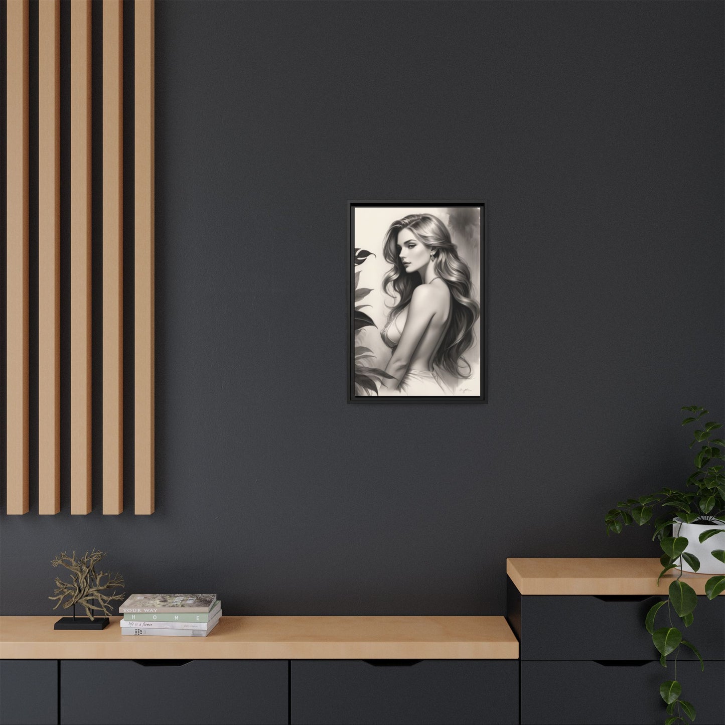Elegant Matte Framed Art Print - Stylish Woman Portrait