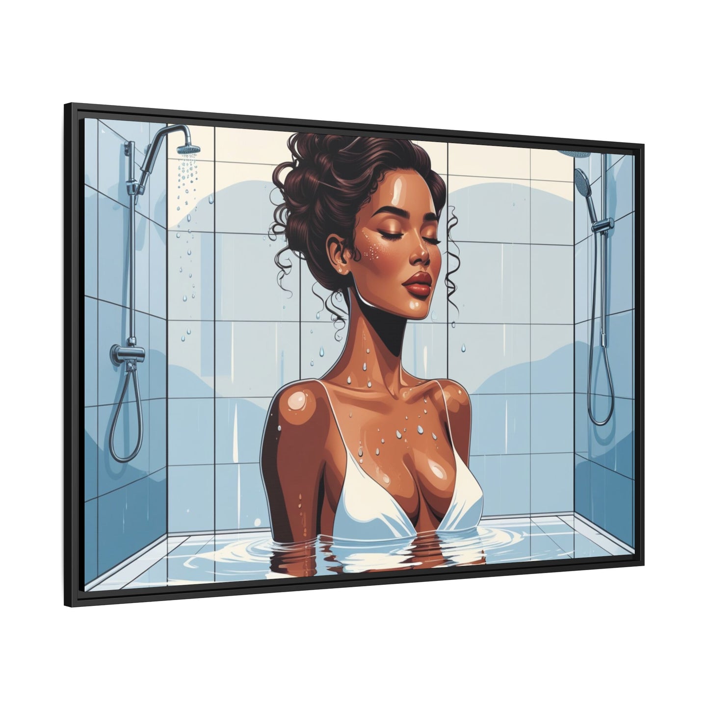 Serene Bathing Woman Canvas Art - Framed Multi-Color Wall Decor
