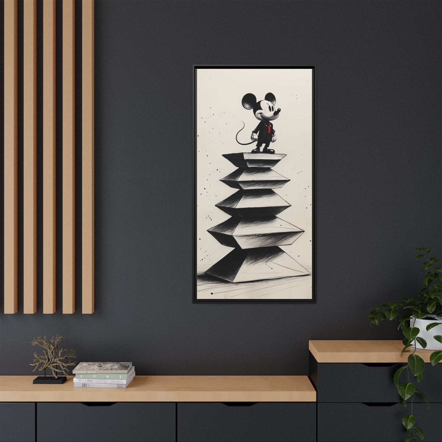 Framed Matte Canvas Art - Playful Retro Mickey Mouse Design