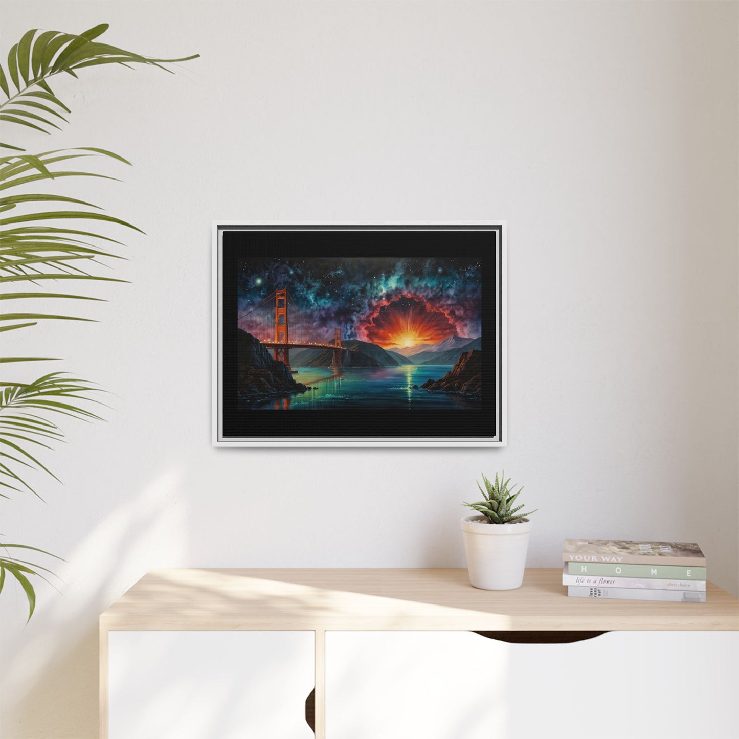 Golden Gate Sunset Framed Canvas Art - Multi-Color Wall Decor