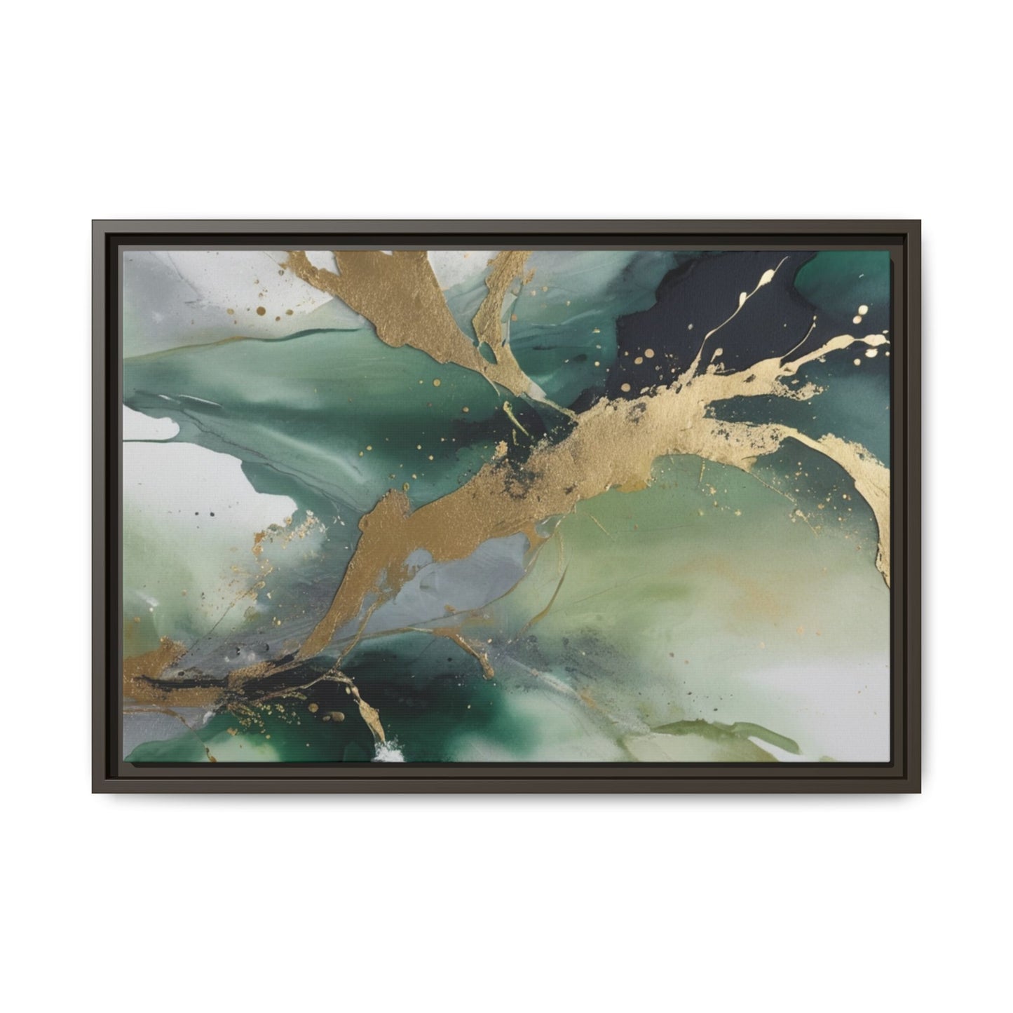 Elegant Abstract Framed Canvas Wall Art - Multi-Color Gold Accents
