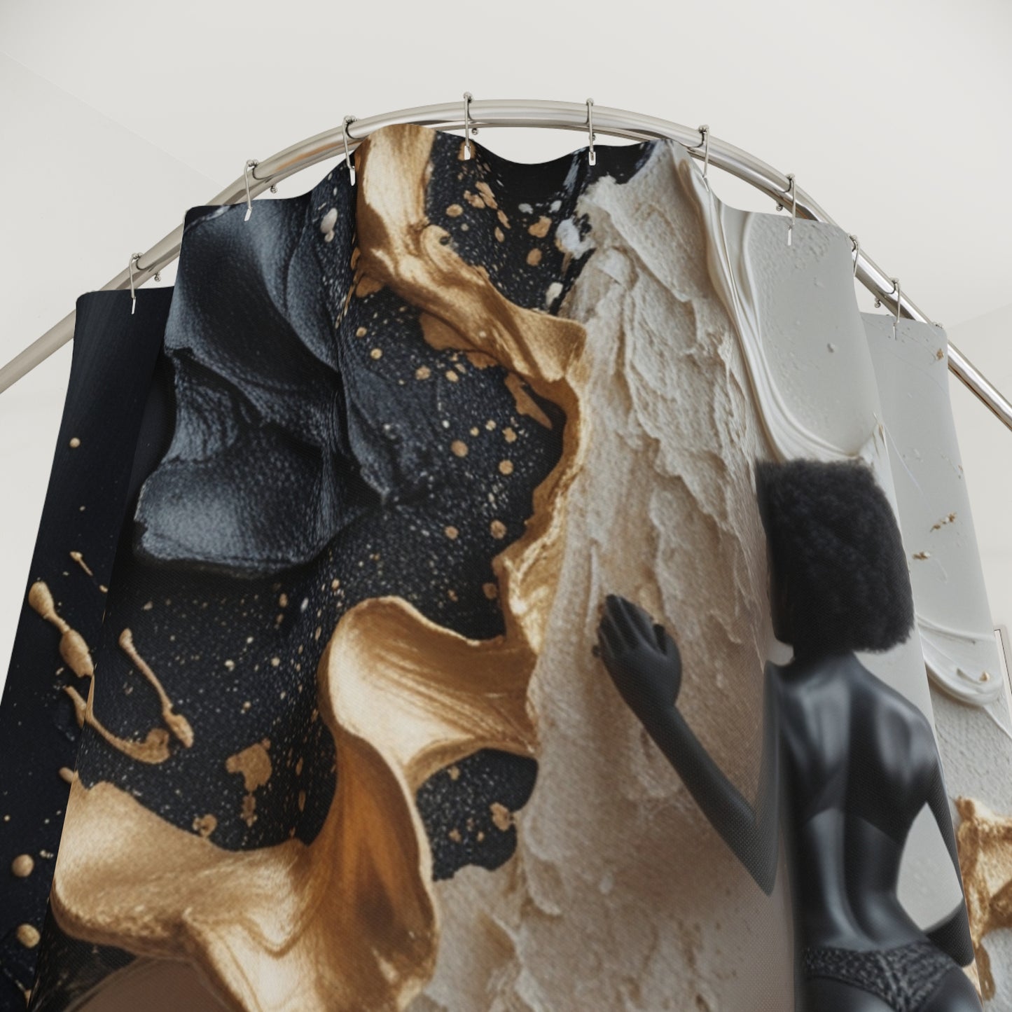 Elegant Abstract Art Shower Curtain | Gold and Black Aesthetic