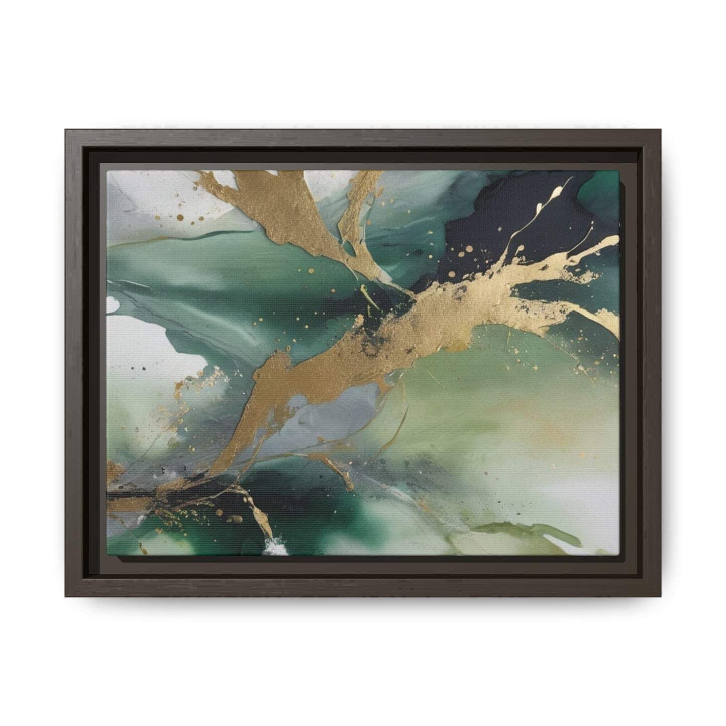 Elegant Abstract Framed Canvas Wall Art - Multi-Color Gold Accents