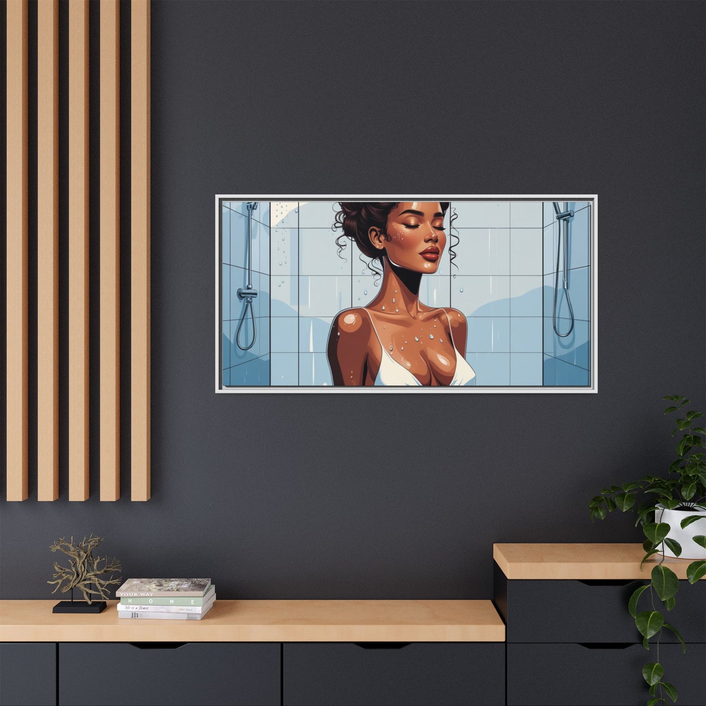 Serene Bathing Woman Canvas Art - Framed Multi-Color Wall Decor