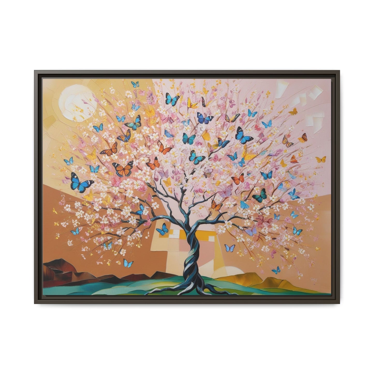 Colorful Butterfly Blossom Framed Canvas Art