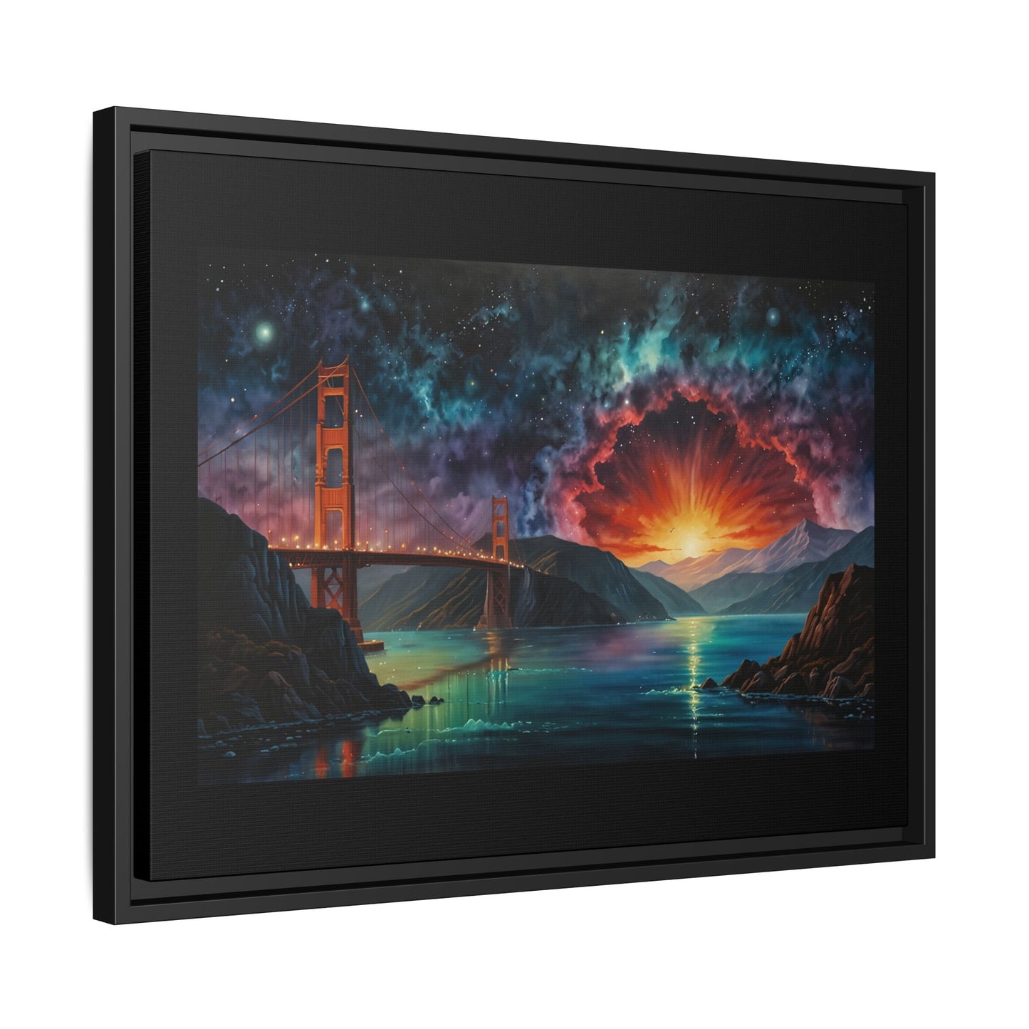 Golden Gate Sunset Framed Canvas Art - Multi-Color Wall Decor