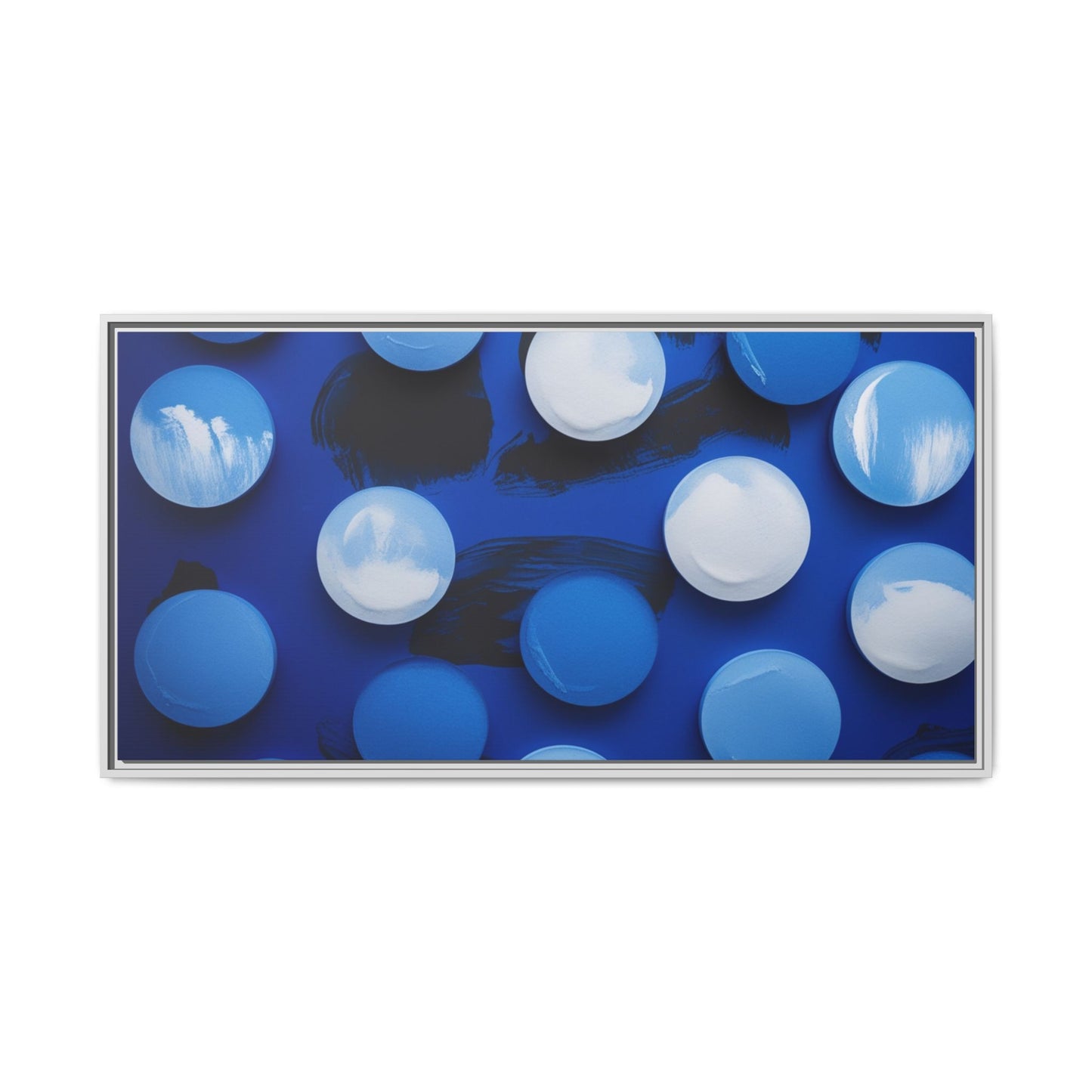 Modern Abstract Framed Matte Canvas Art - Blue and Teal Circles