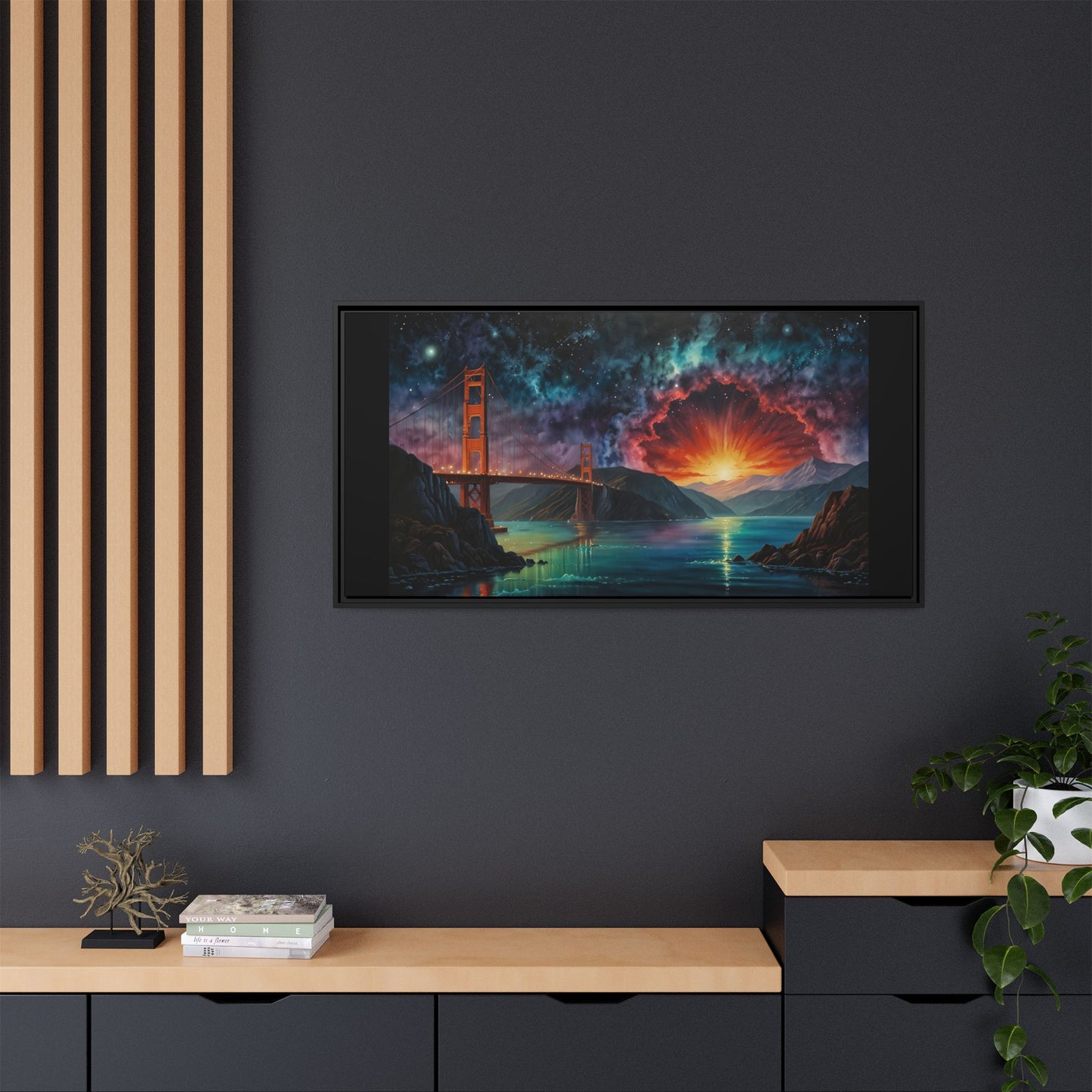 Golden Gate Sunset Framed Canvas Art - Multi-Color Wall Decor