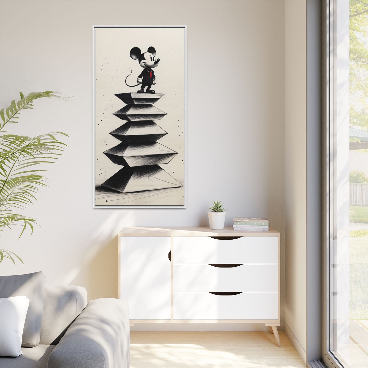 Framed Matte Canvas Art - Playful Retro Mickey Mouse Design