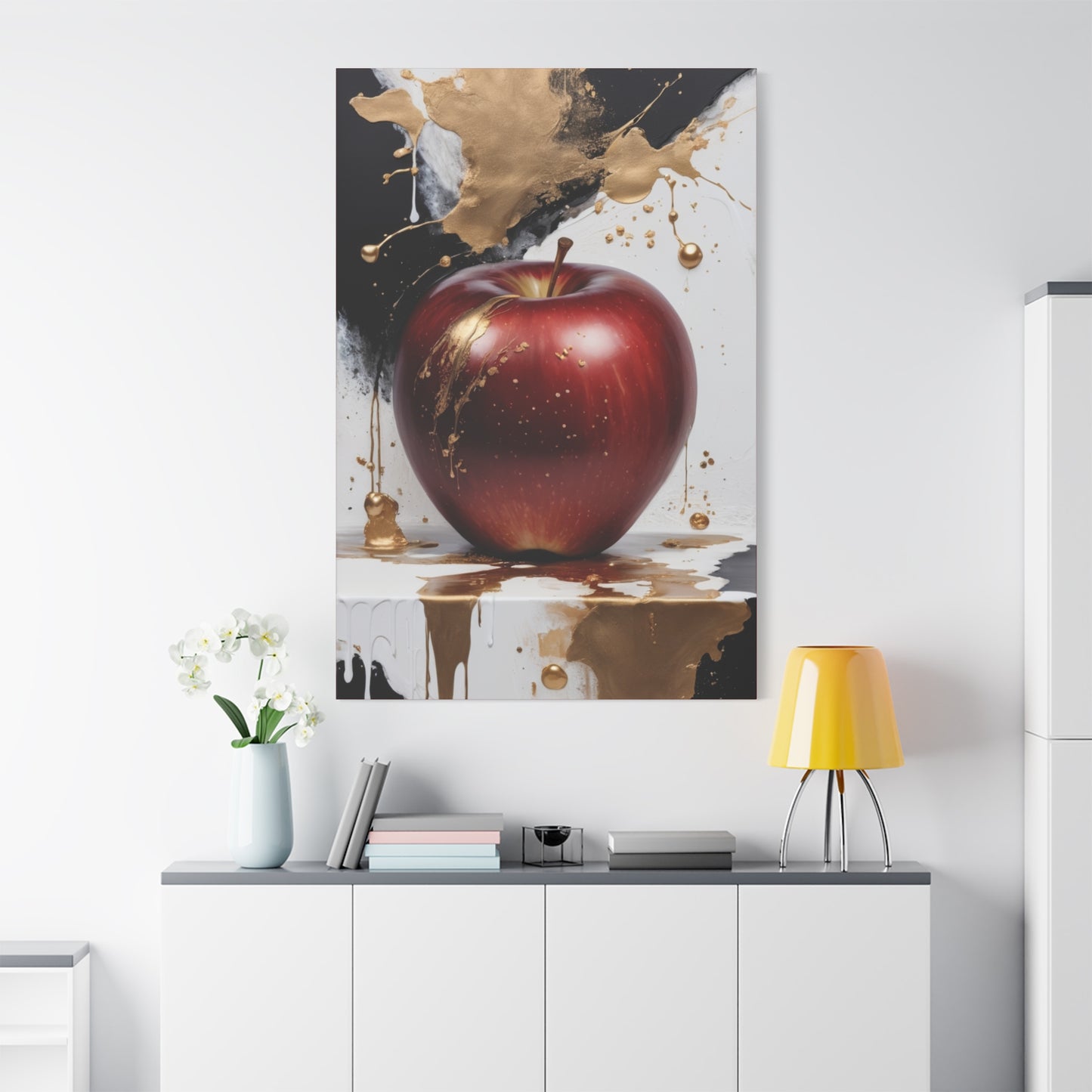 Gold Splashed Red Apple Canvas Art - 1.25" Stretched Wall Decor