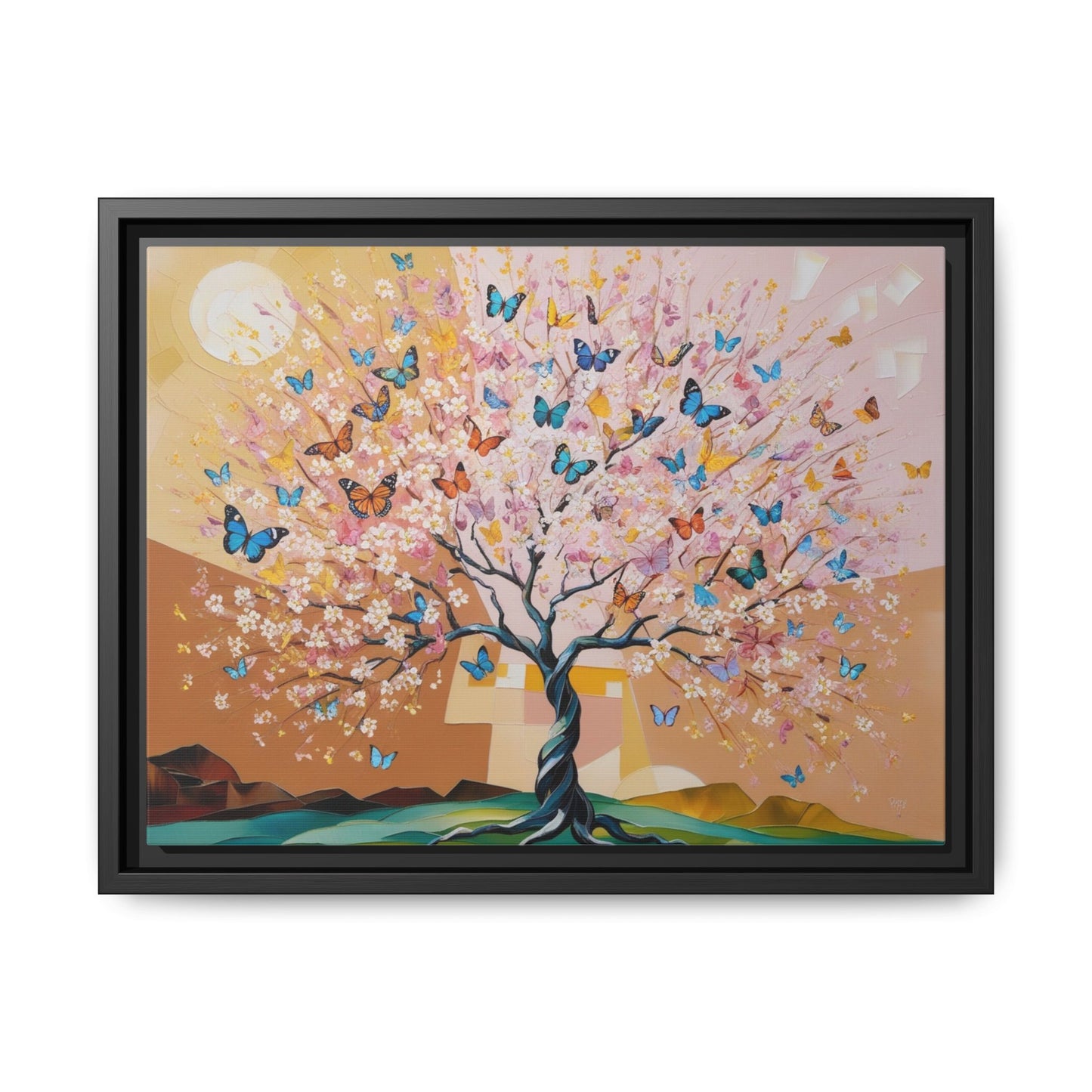 Colorful Butterfly Blossom Framed Canvas Art