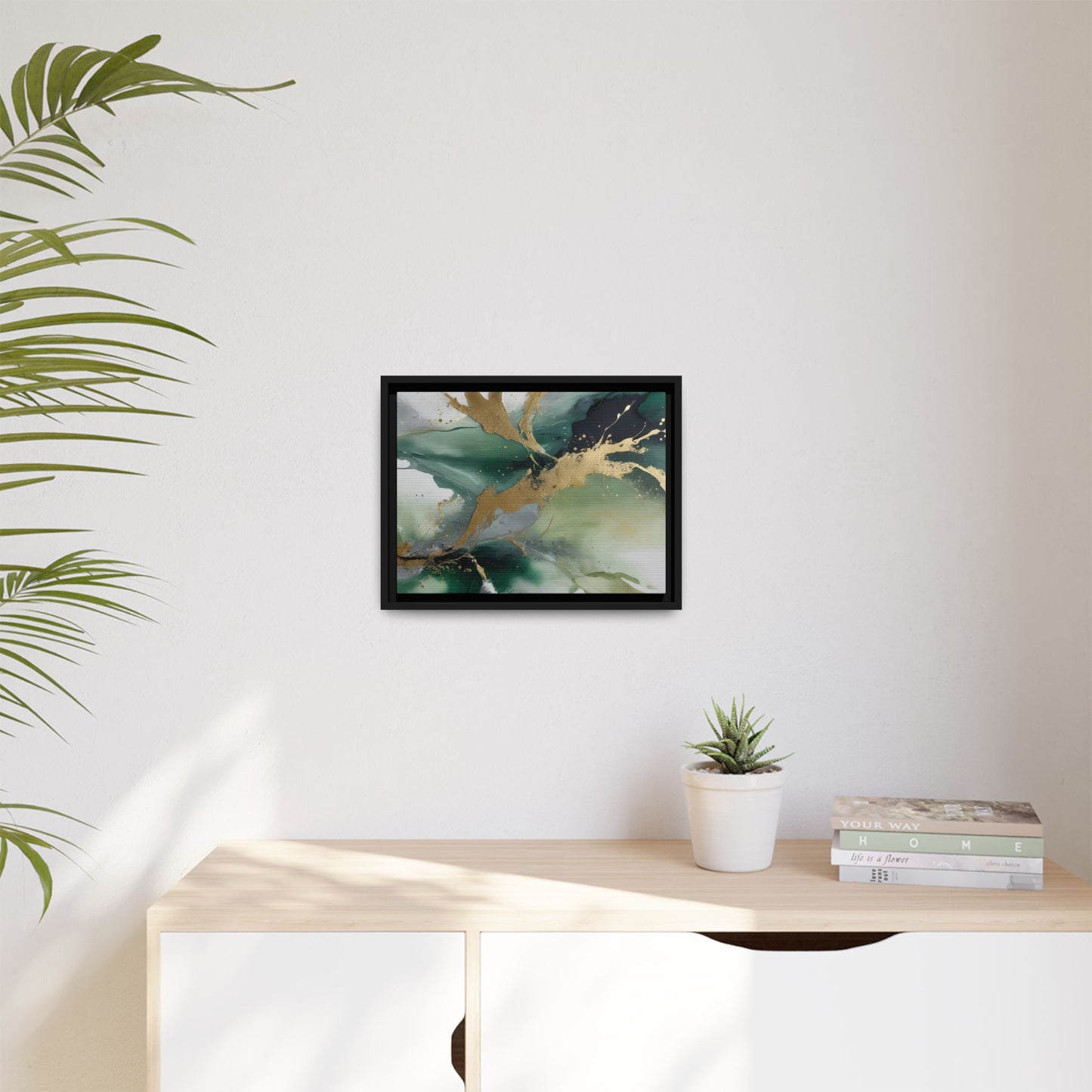 Elegant Abstract Framed Canvas Wall Art - Multi-Color Gold Accents