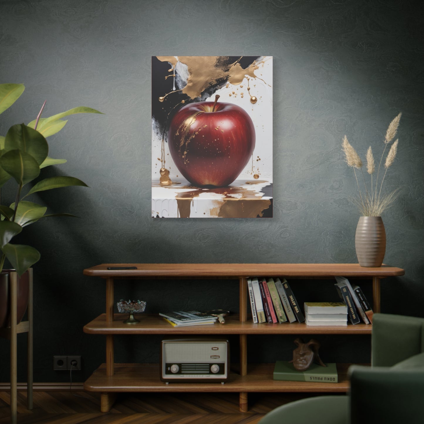 Gold Splashed Red Apple Canvas Art - 1.25" Stretched Wall Decor