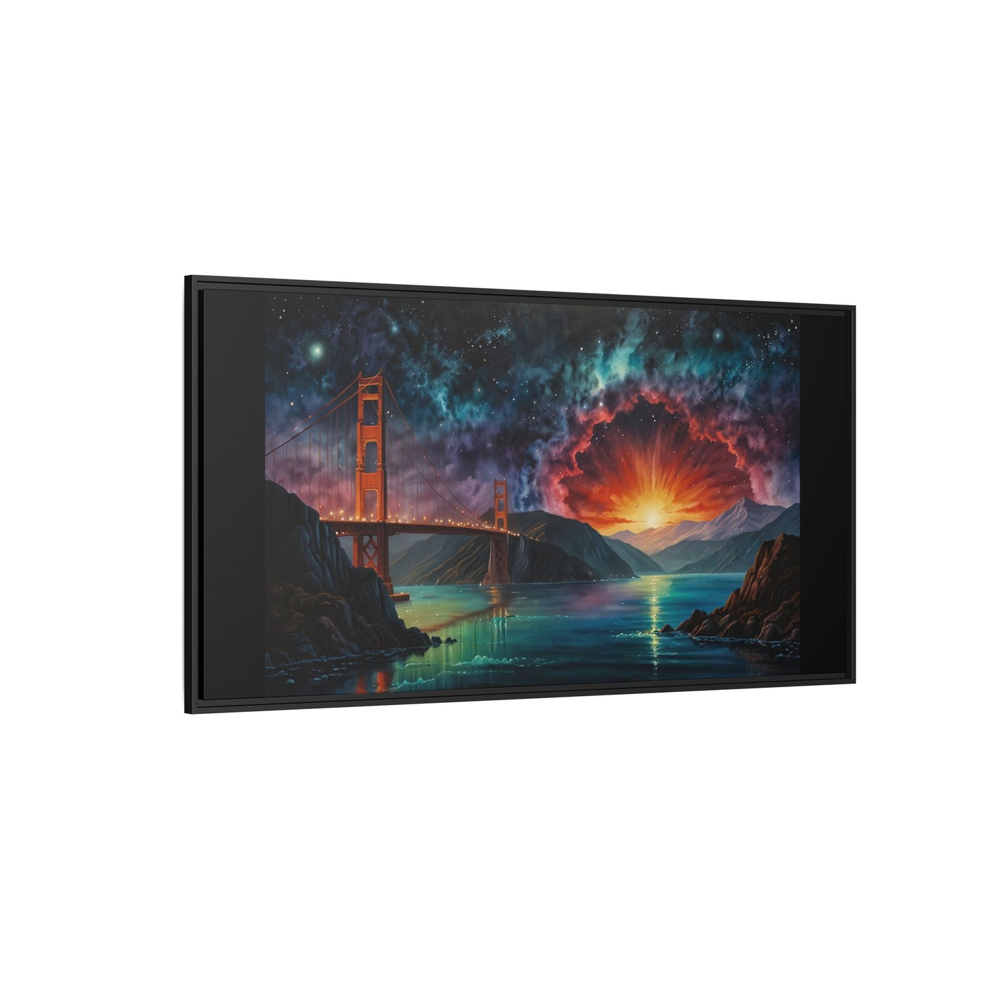 Golden Gate Sunset Framed Canvas Art - Multi-Color Wall Decor