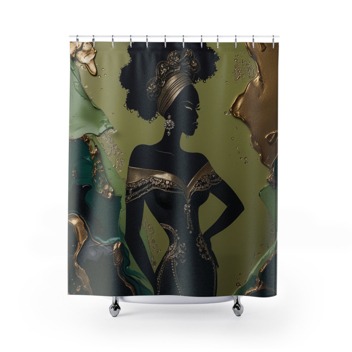 Queen in Emerald & Gold-Shower Curtain with Glamorous Design