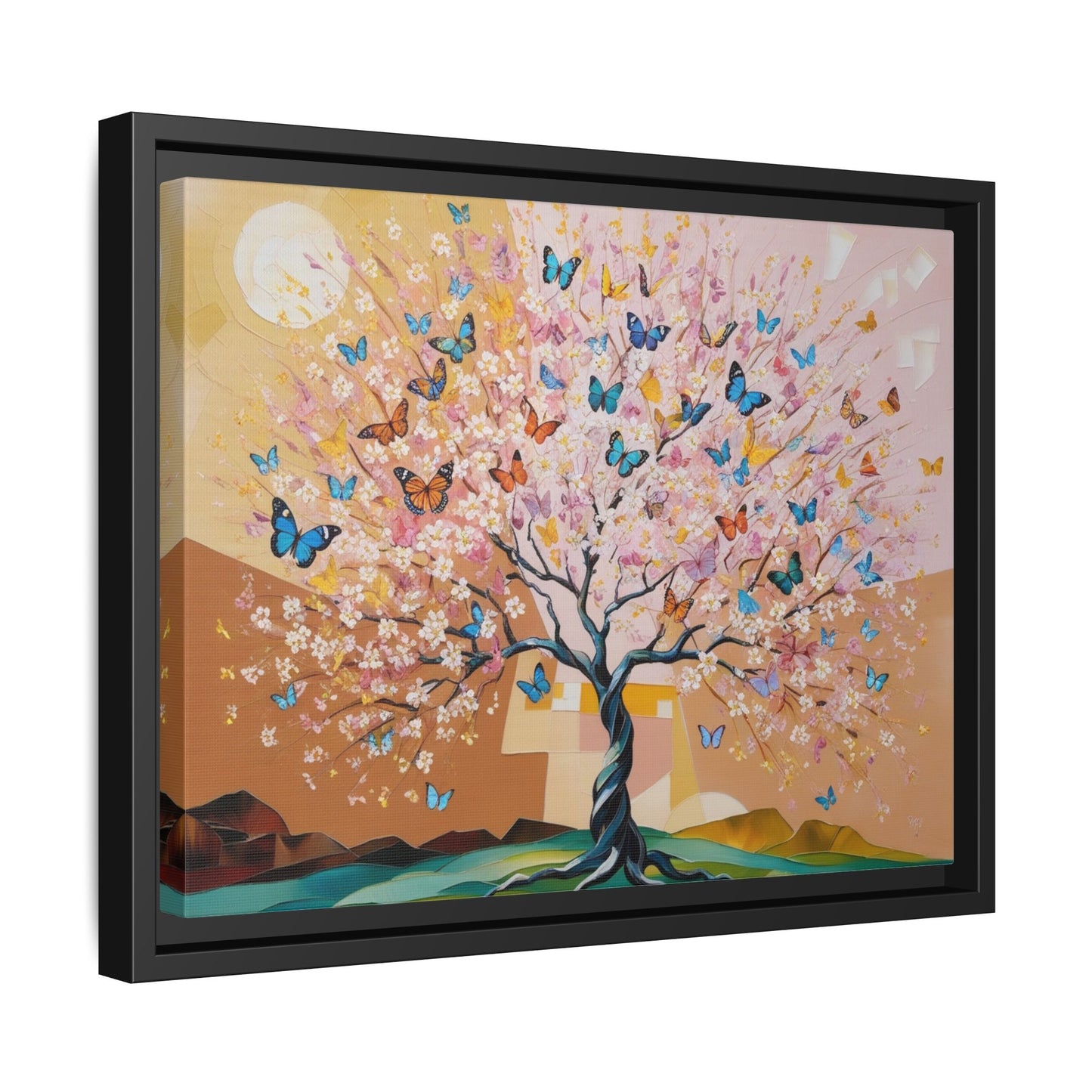 Colorful Butterfly Blossom Framed Canvas Art