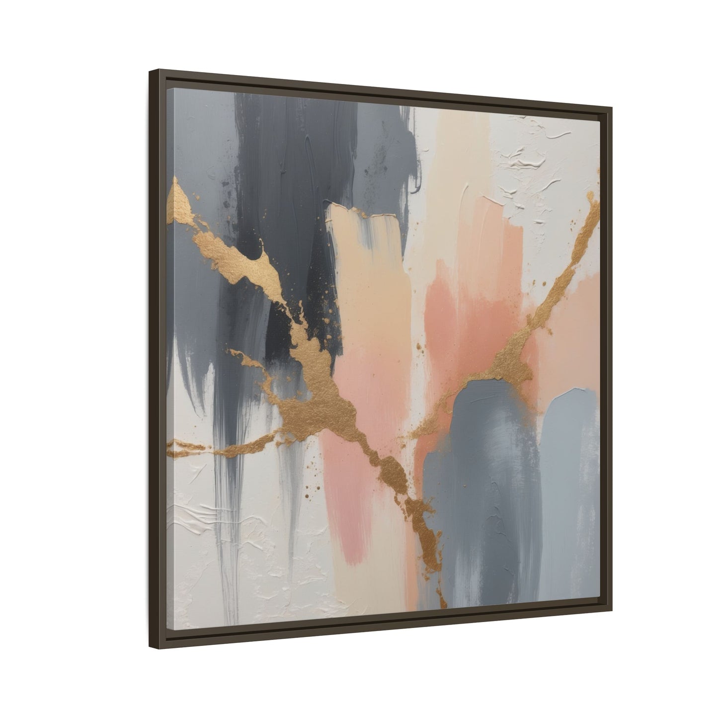 Elegant Abstract Framed Canvas Art with Gold Accents