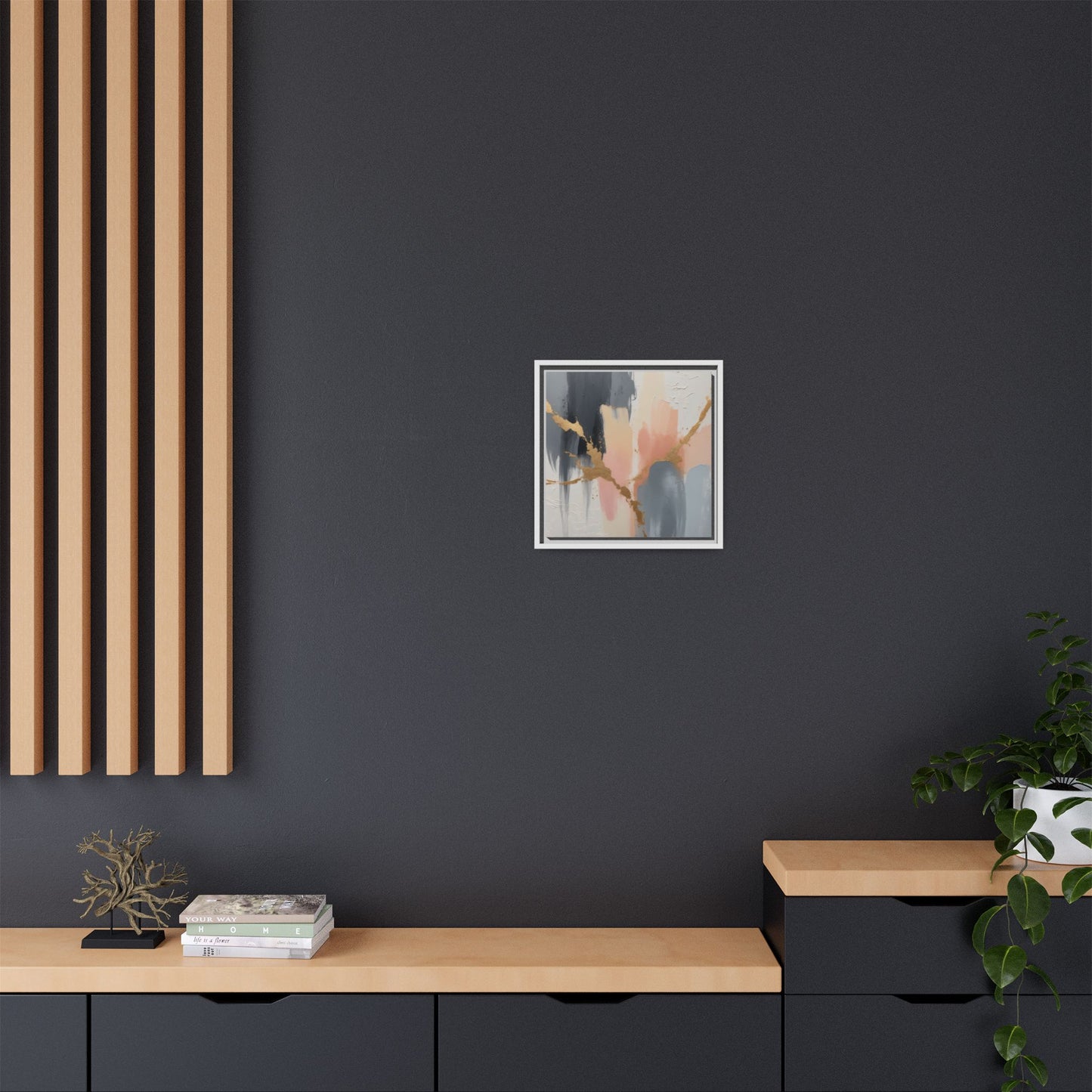 Elegant Abstract Framed Canvas Art with Gold Accents