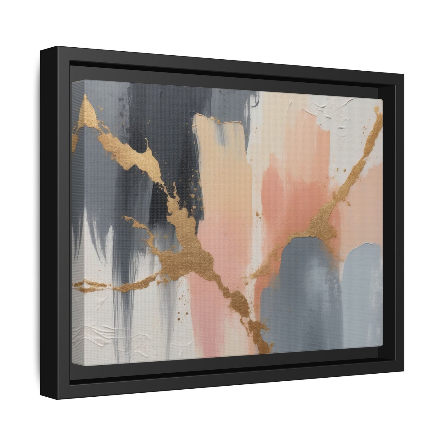 Elegant Abstract Framed Canvas Art with Gold Accents