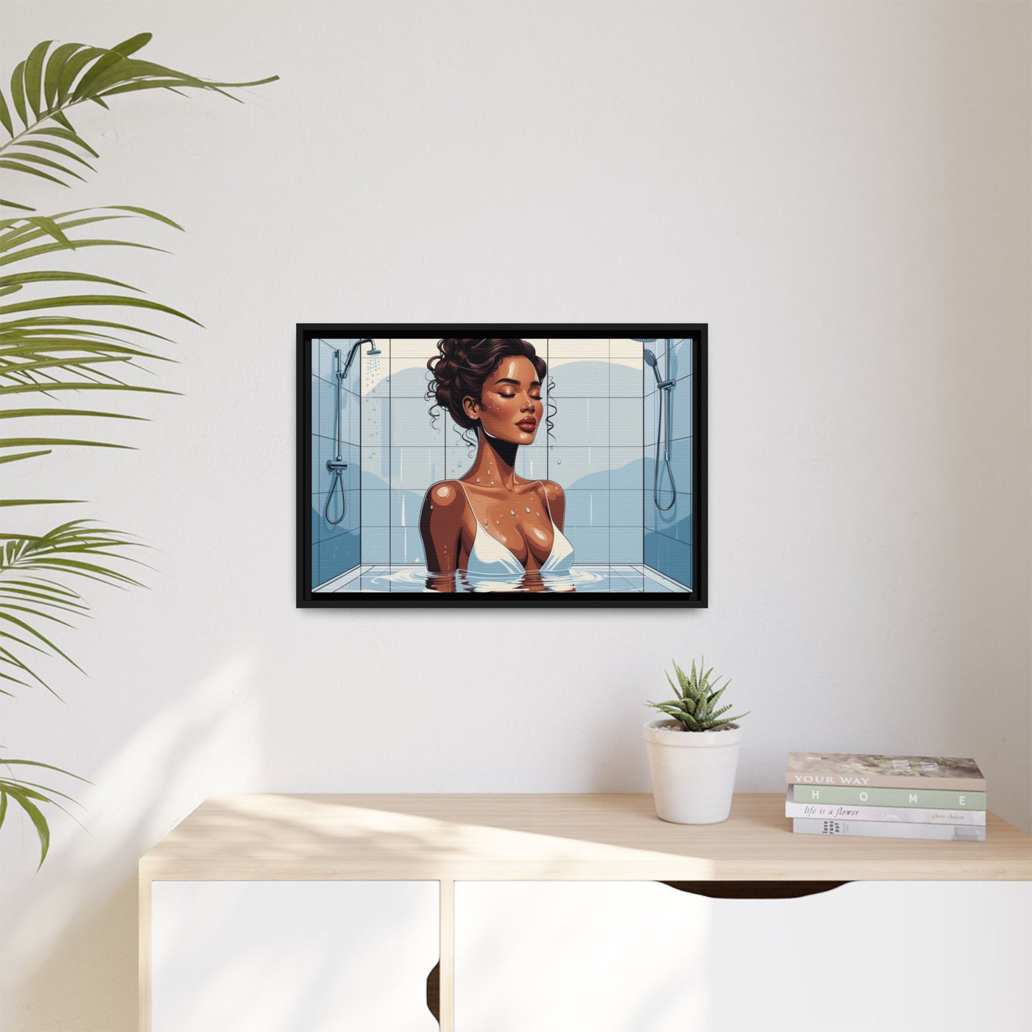 Serene Bathing Woman Canvas Art - Framed Multi-Color Wall Decor