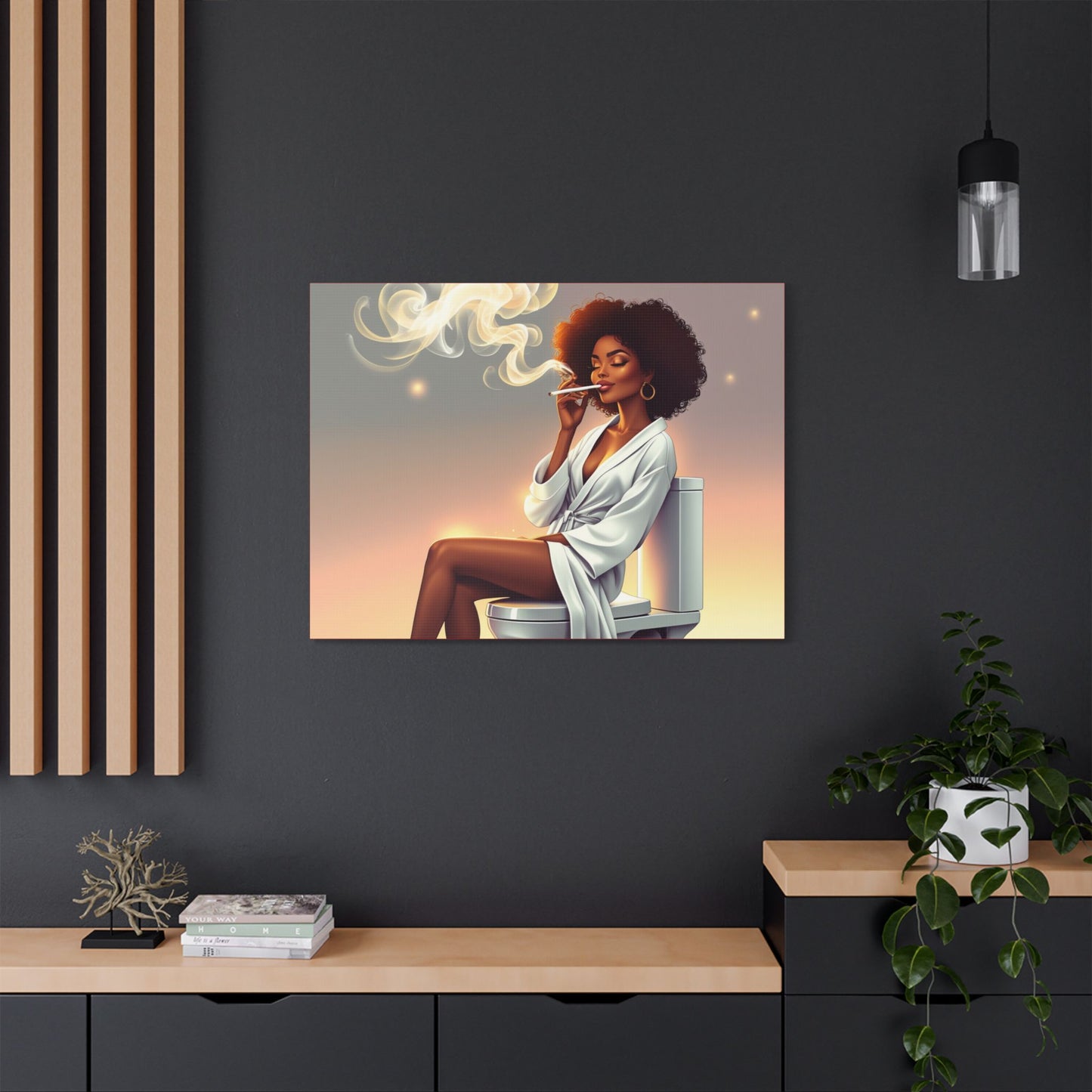 Contemporary Satin Canvas Wall Art - Stylish Leisure Scene with Female Figure
