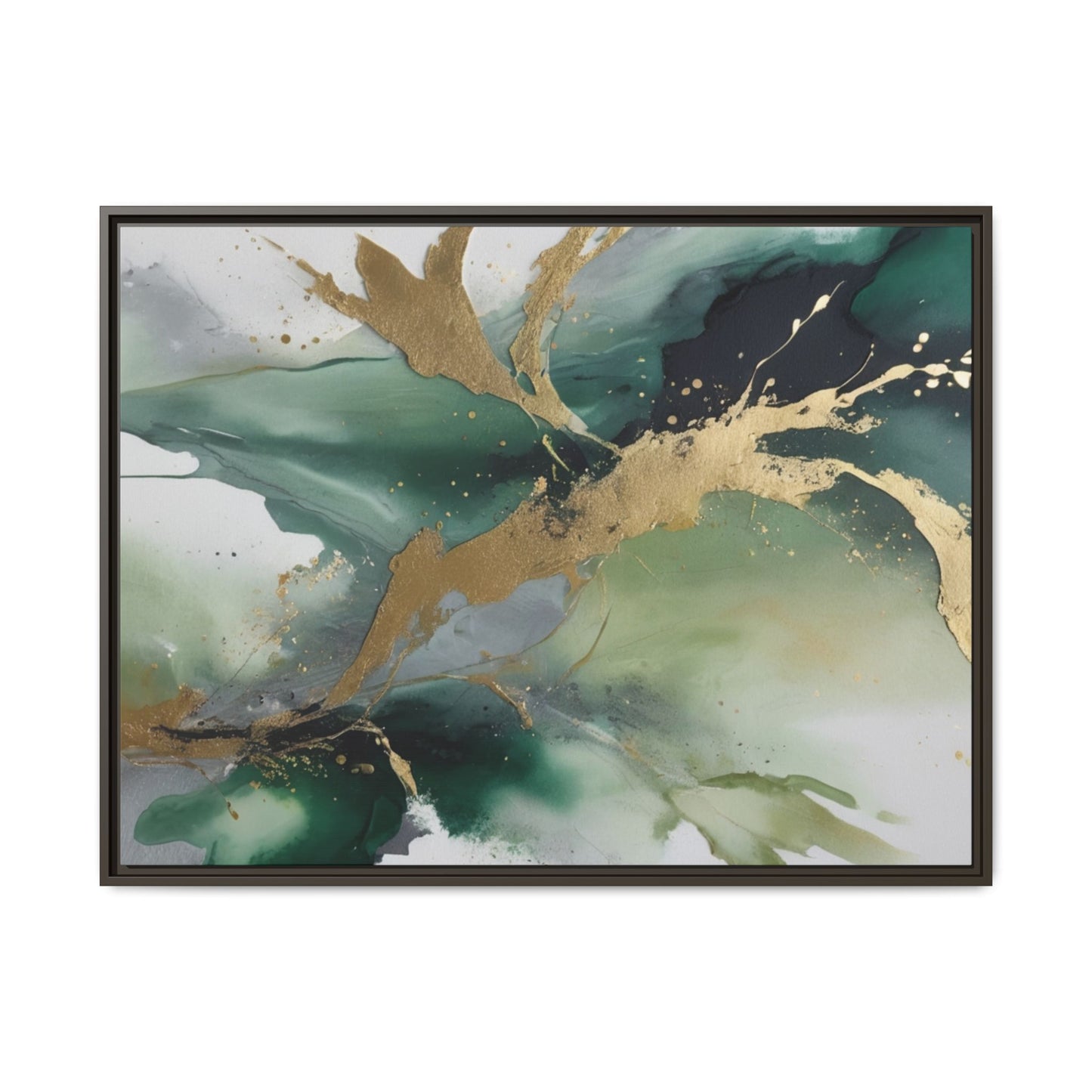 Elegant Abstract Framed Canvas Wall Art - Multi-Color Gold Accents
