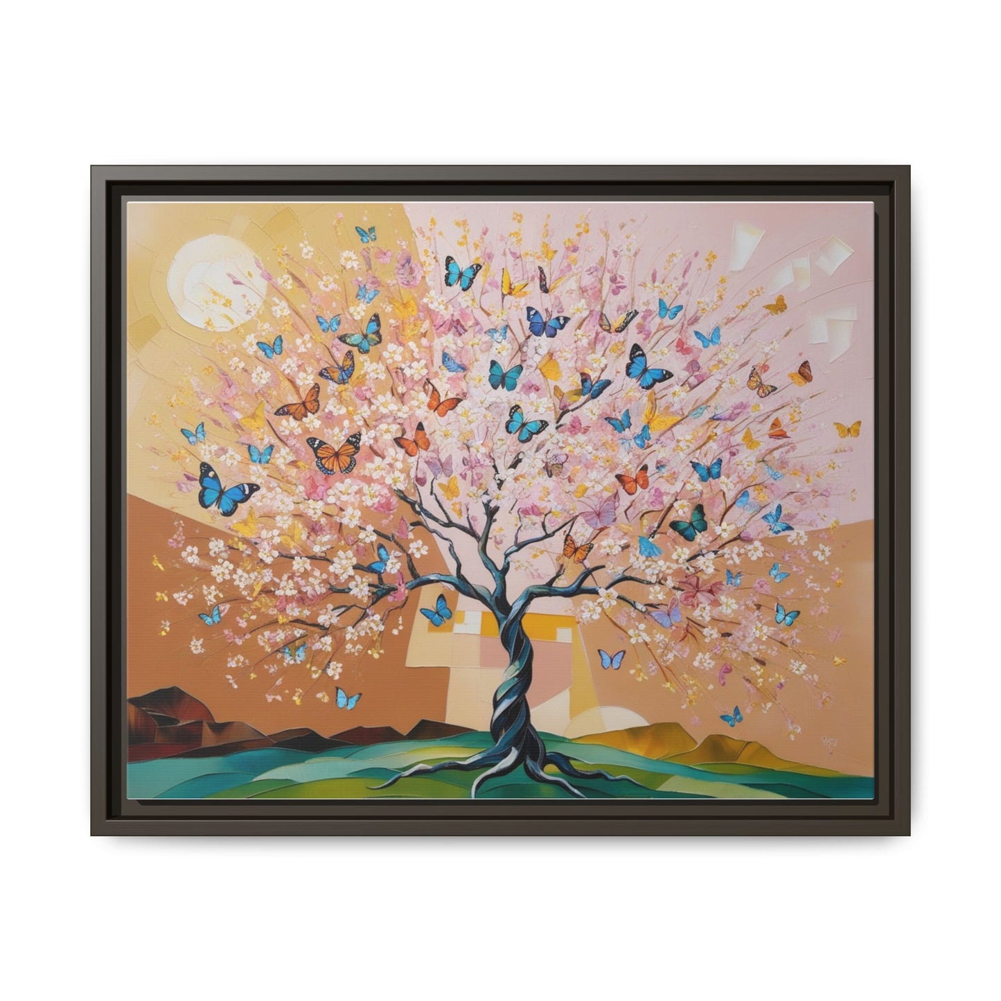 Colorful Butterfly Blossom Framed Canvas Art